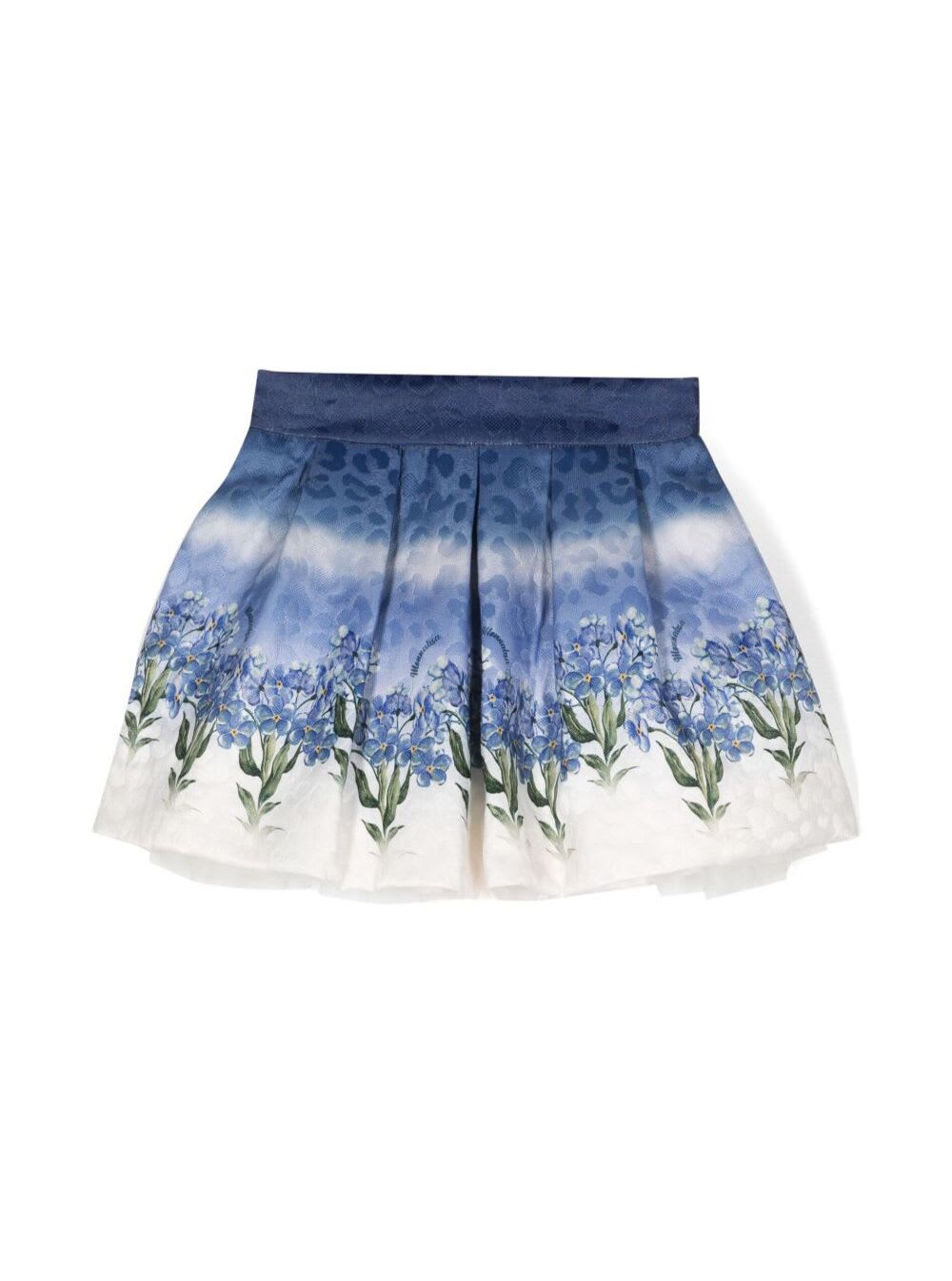 Monnalisa Printed Matelassé Skirt In Blu