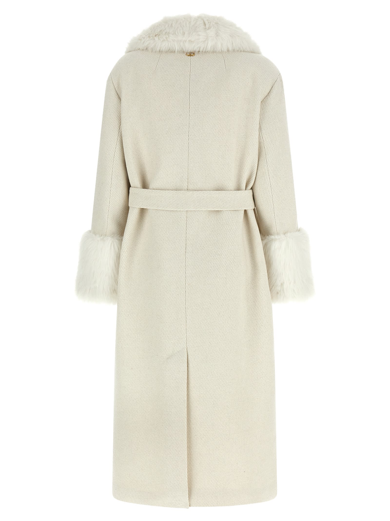 Twinset Lamé Thread Coat In Neutral