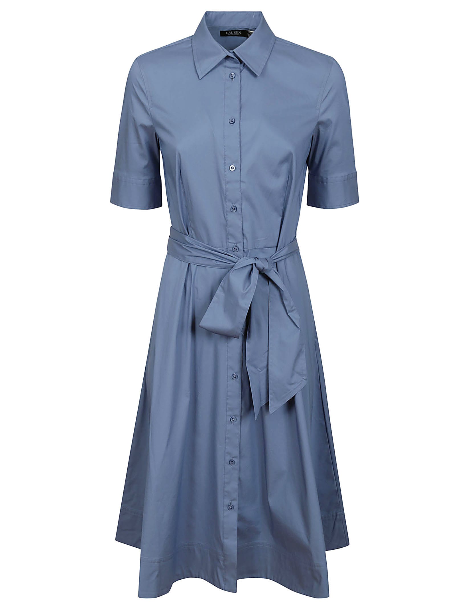Shop Ralph Lauren Finnbarr Short Sleeve Casual Dress In Pale Azure