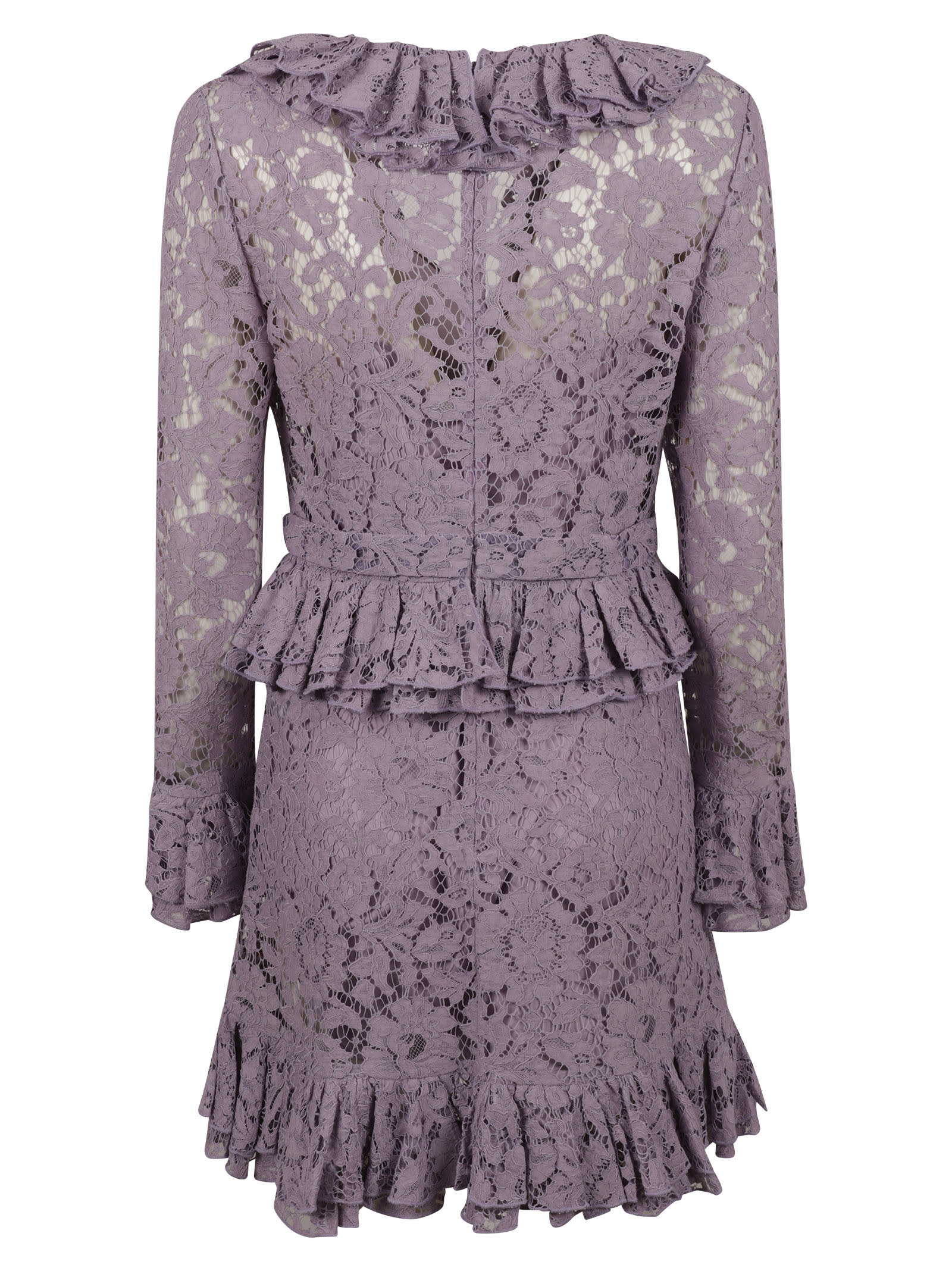 Valentino Garavani Floral Lace Dress With Ruffled Accents In Lavanda