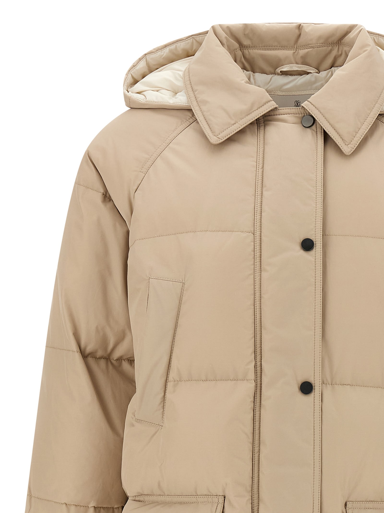 Brunello Cucinelli Shiny Zipper Pull Down Jacket In Neutral