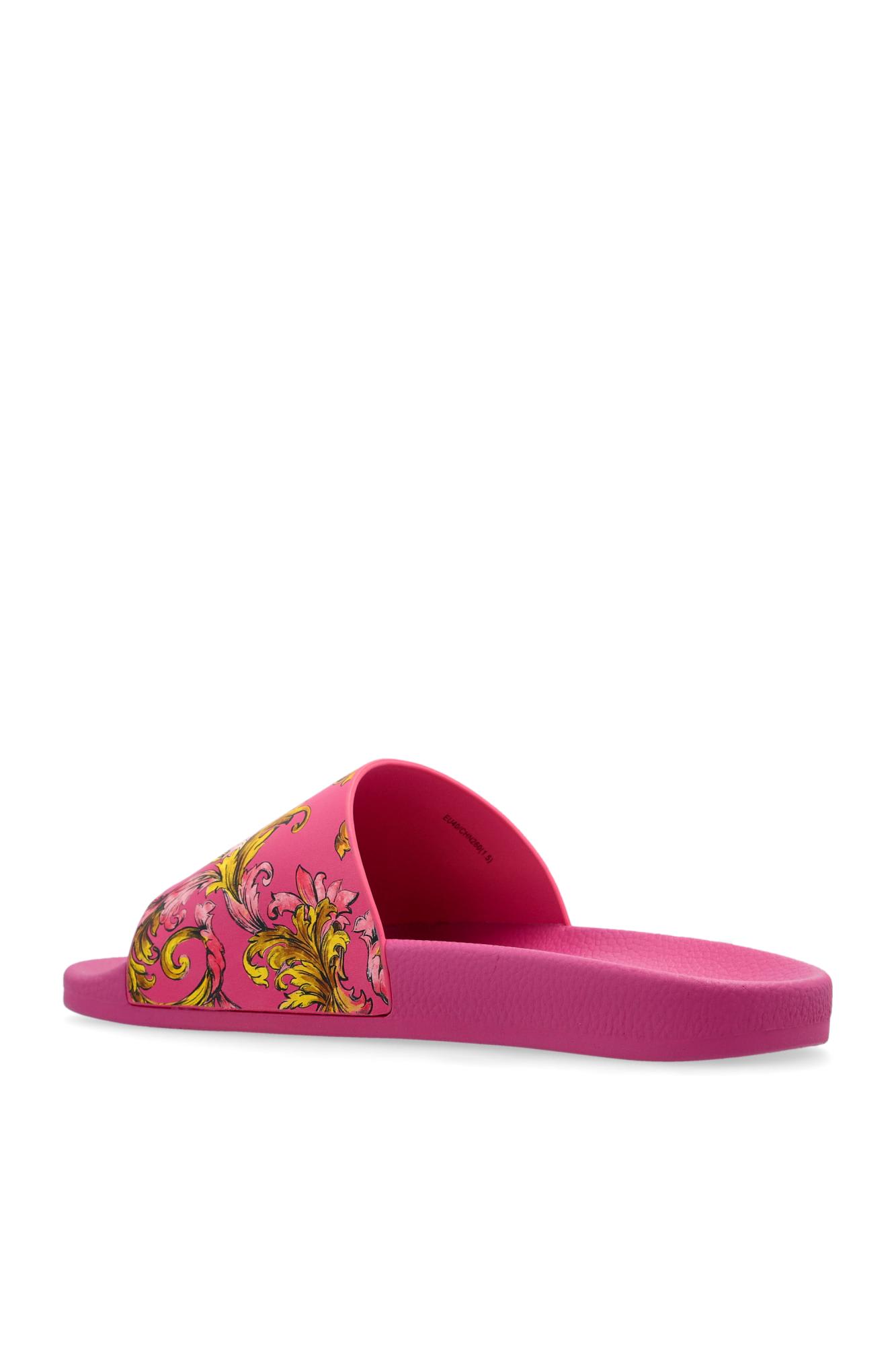Shop Versace Jeans Couture Rubber Slides With Print In Pink
