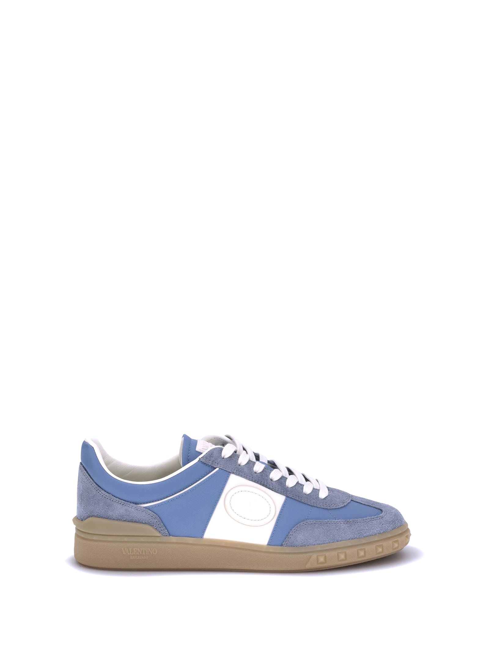 Valentino Upvillage Suede-trimmed Leather Sneakers In Blue