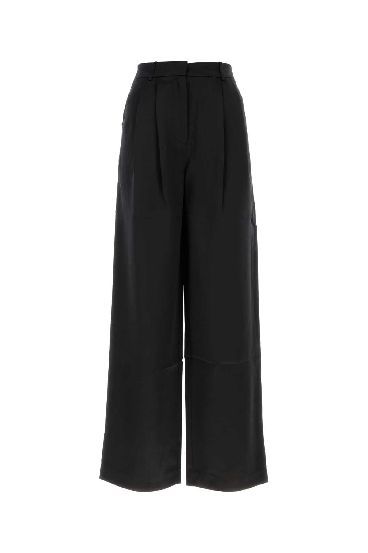 Shop Loulou Studio Black Satin Vione Wide-leg Pant