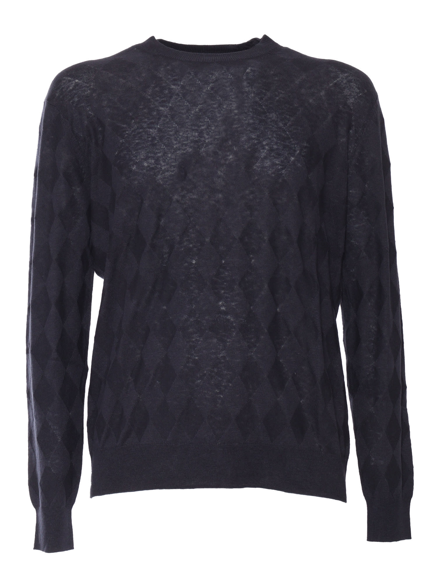 Ballantyne Textured Black Crew Neck Pullover In Blue