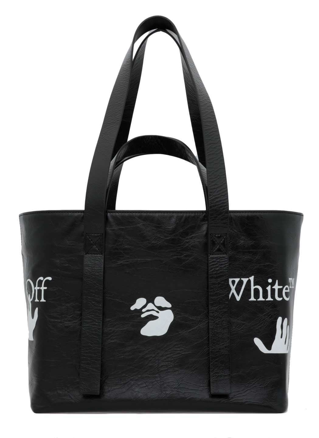 Off-white Stressed Leather Shoulder Bag In Black Whit