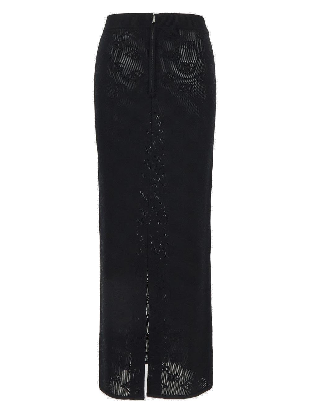 Shop Dolce & Gabbana Dg Logo Jacquard Mesh-stitch Pencil Skirt In Black