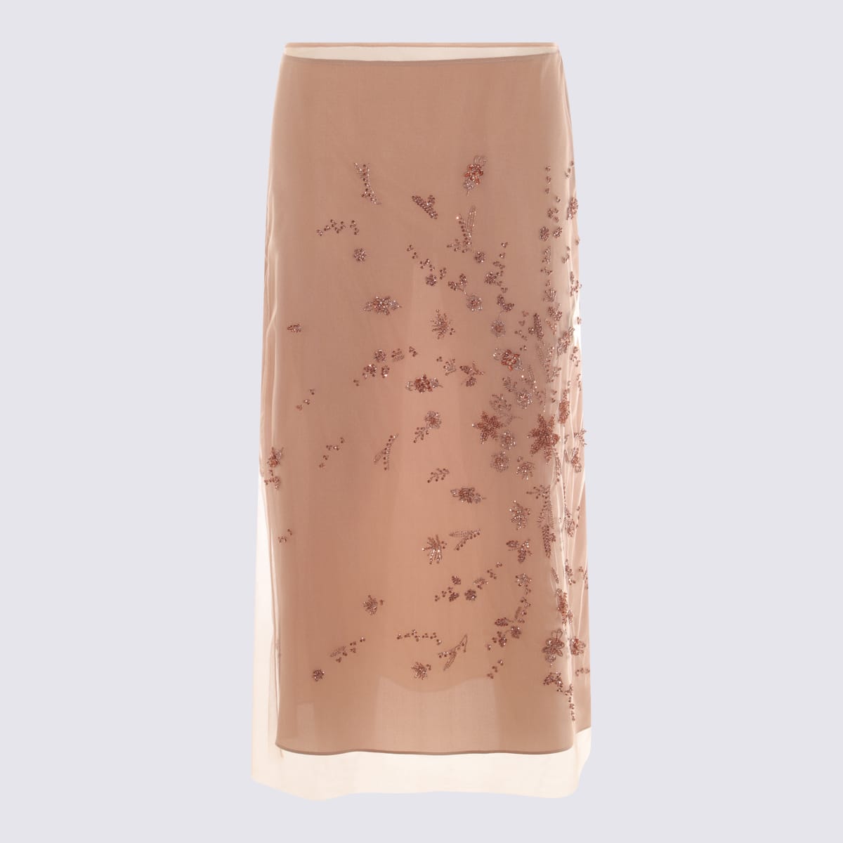 Fendi Embroidered Tulle Maxi Skirt With Sheer Overlay