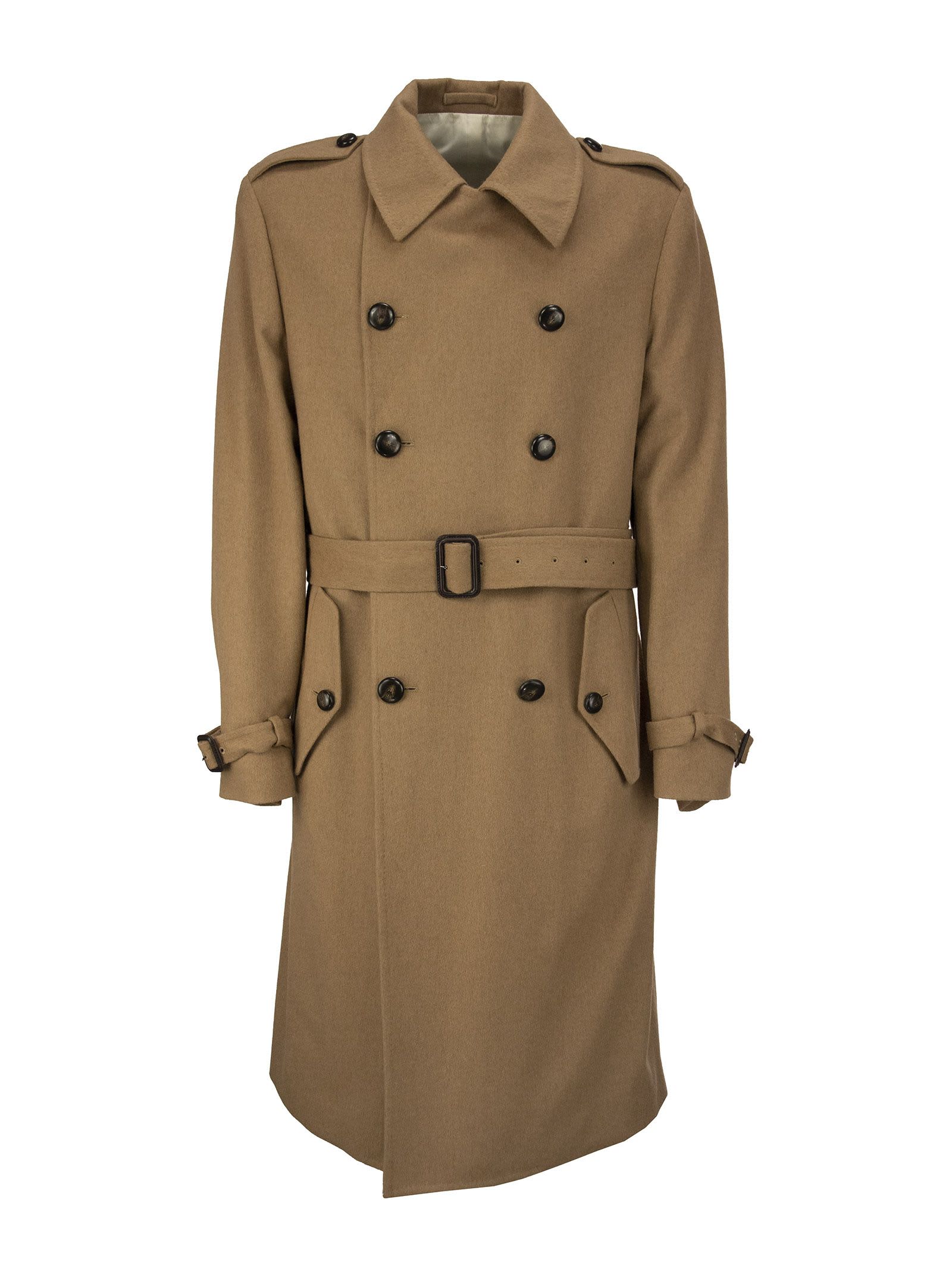 Lardini Double-breasted Camel Trench Coat With Belt