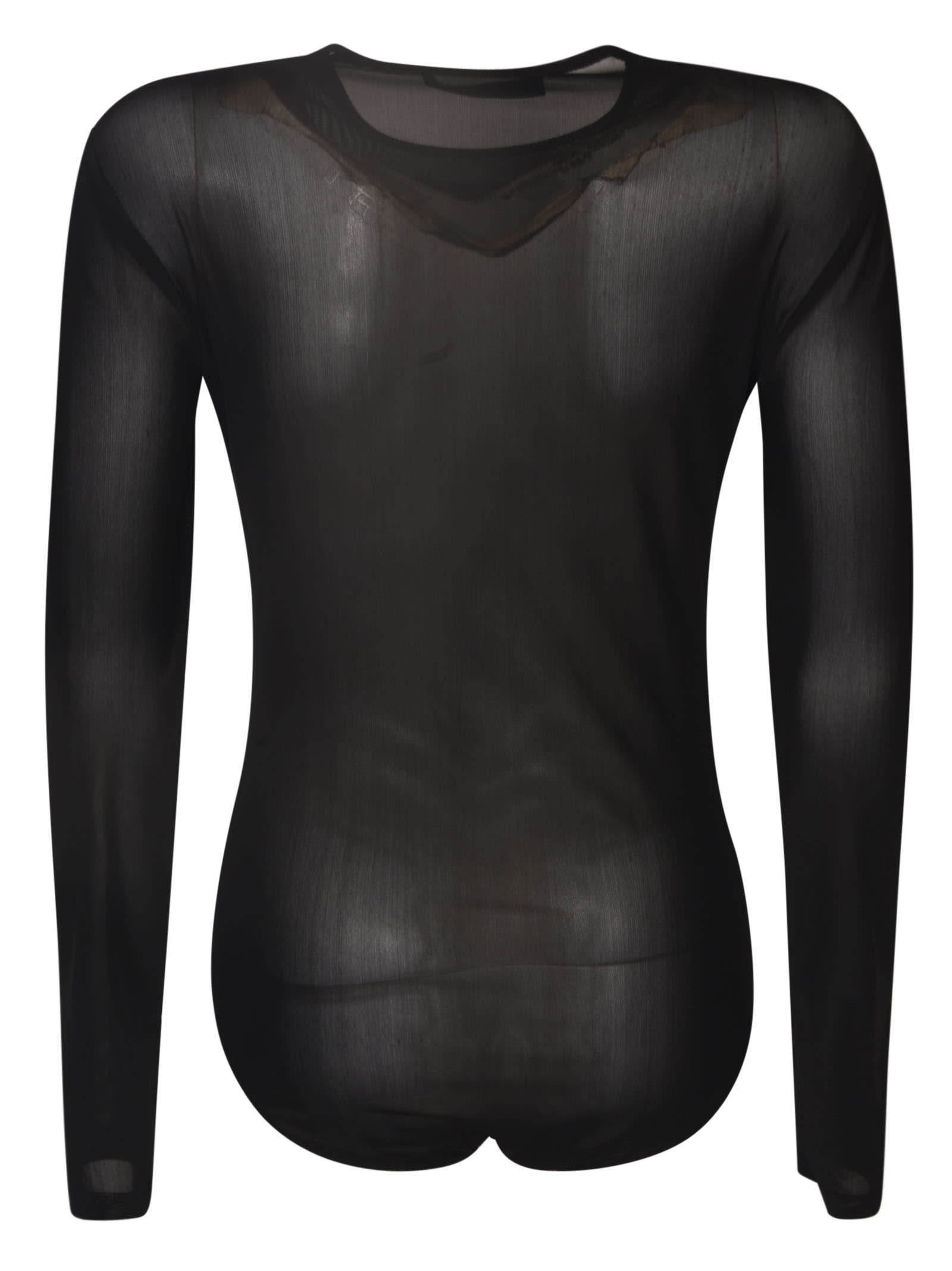 Shop Alberta Ferretti Lace Paneled Longsleeved Bodysuit In Black