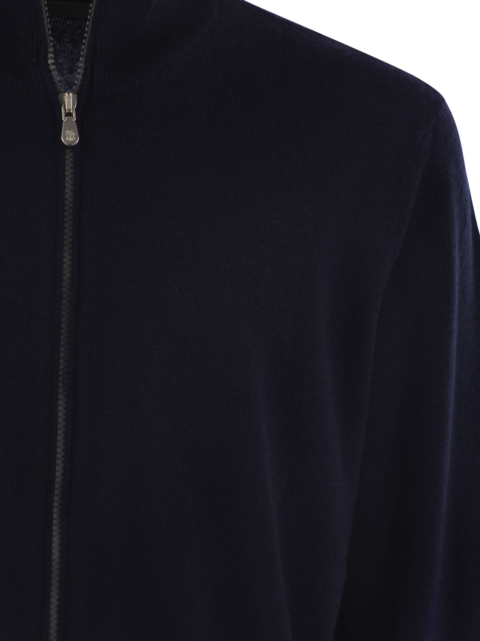 Shop Brunello Cucinelli High-necked Cashmere Cardigan With Zip In Navy