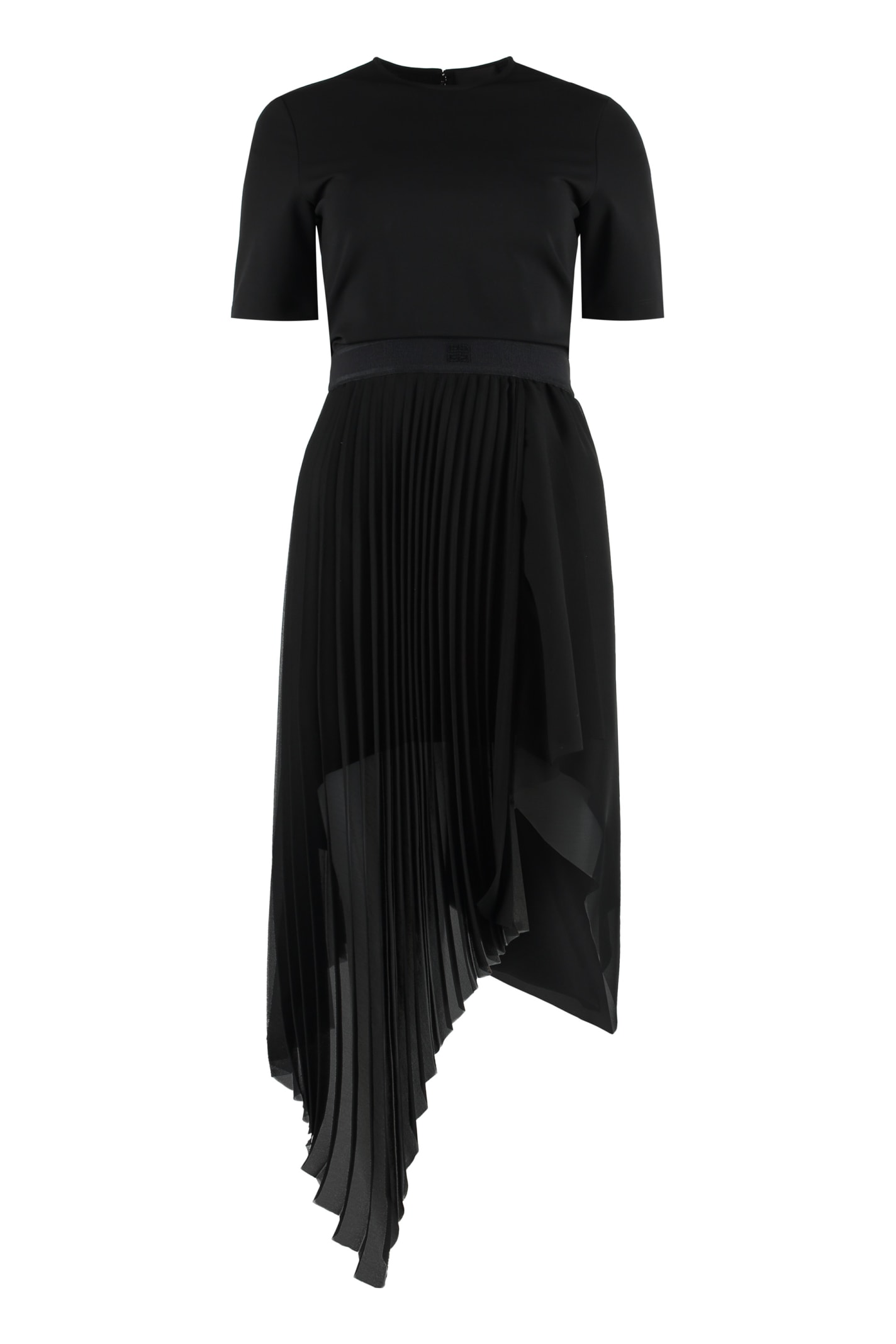 Givenchy Asymmetric Stretch-jersey And Pleated Georgette Dress In Black