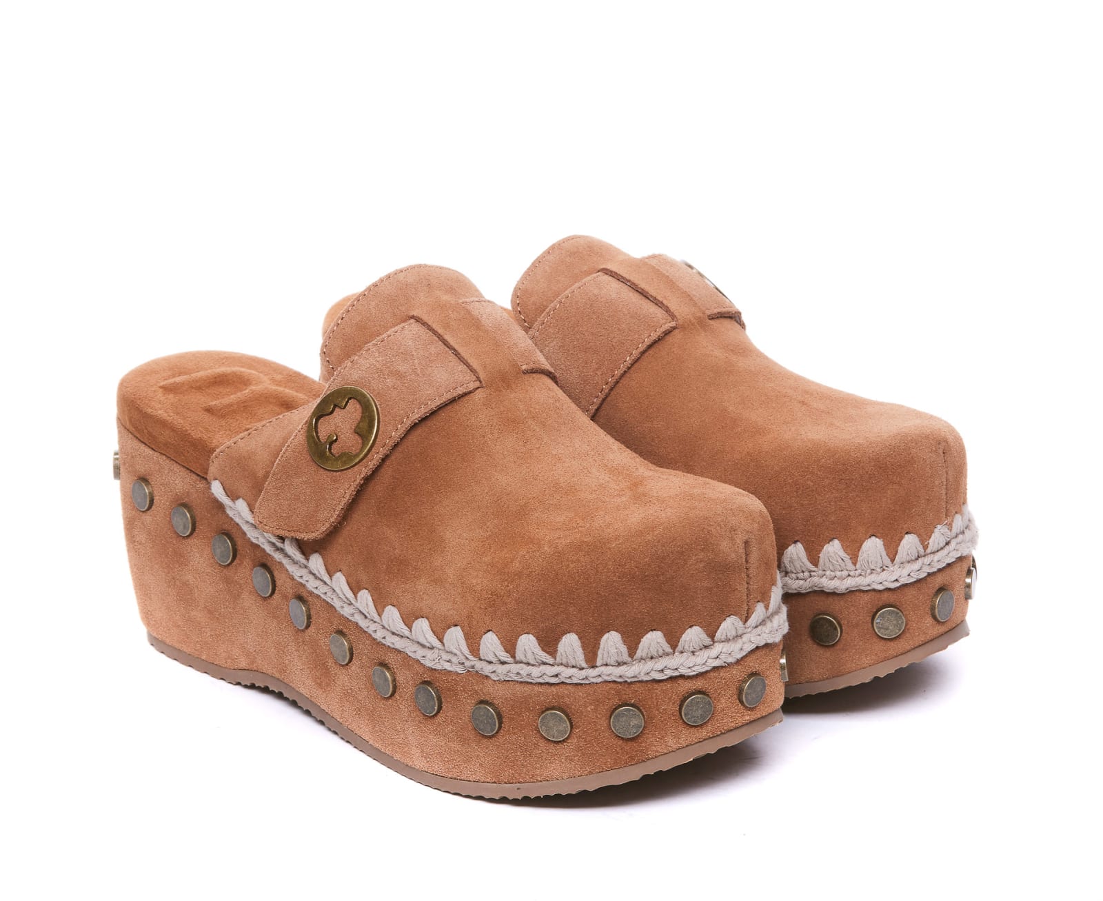 Shop Mou Plain Suede Clog In Brown