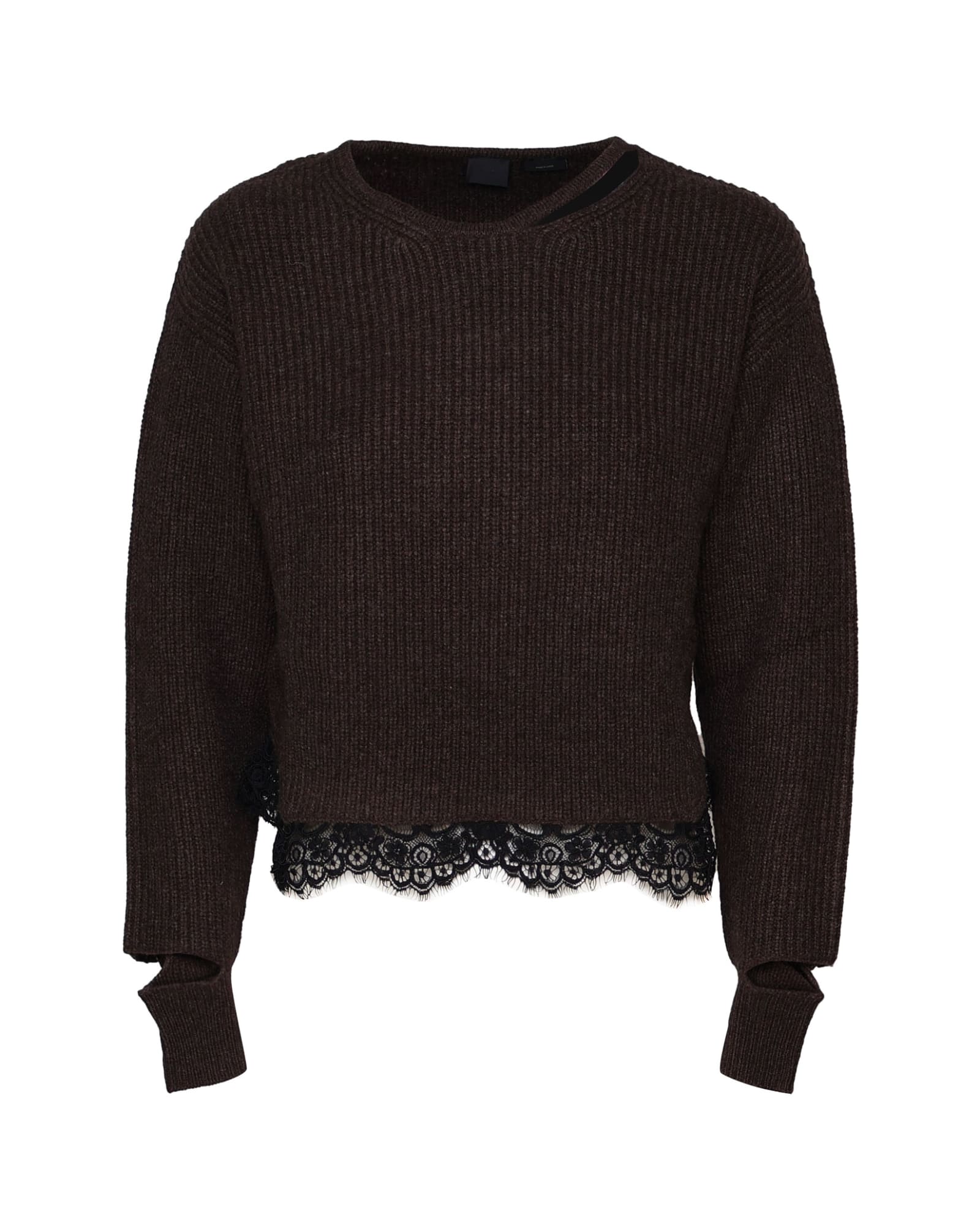 Shop Pinko Sweater With Cut-out Details On The Cuffs In Brown