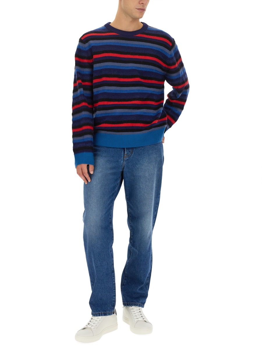 Shop Ps By Paul Smith Jersey With Stripe Pattern In Blue