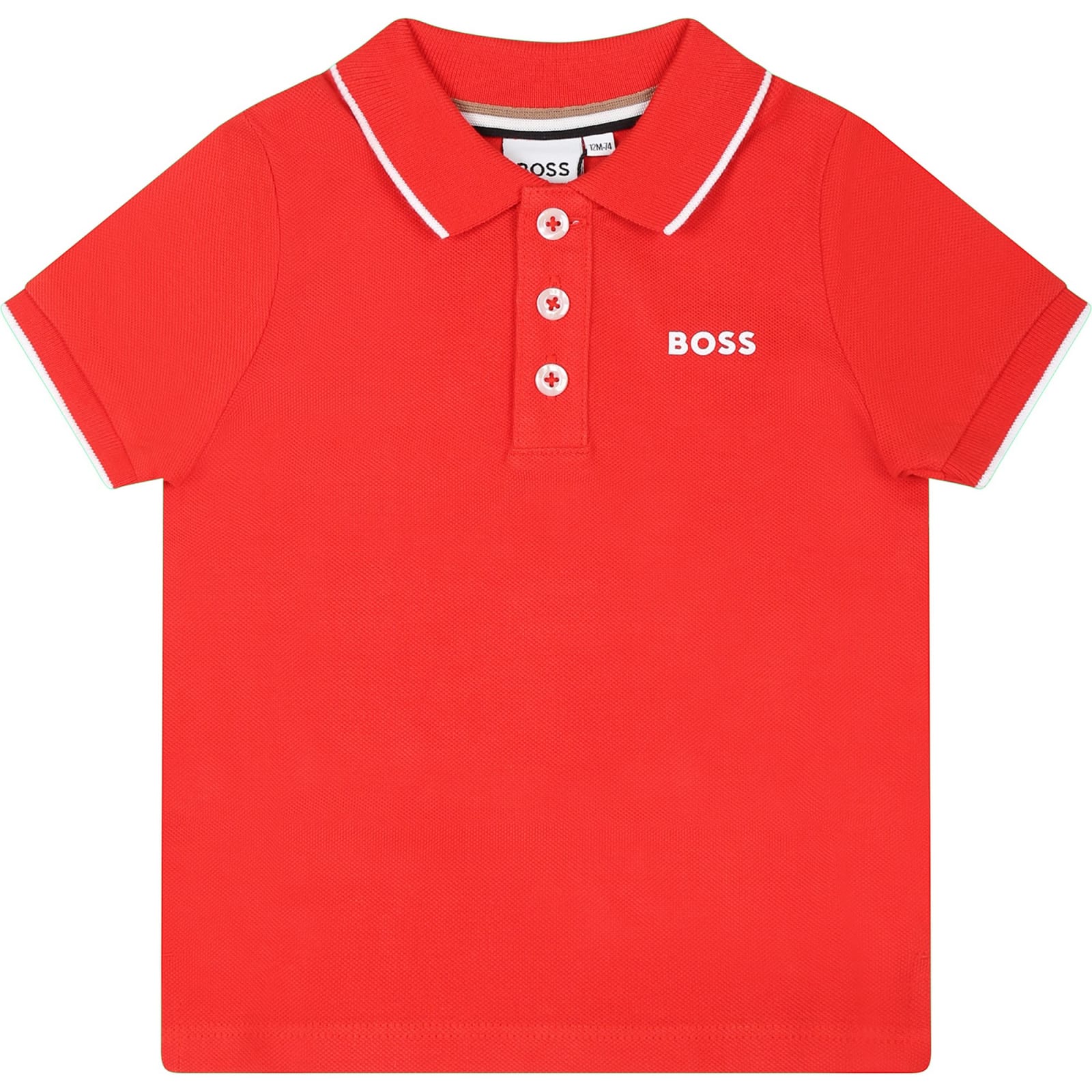 Shop Hugo Boss Red Polo Shirt For Baby Boy With Logo