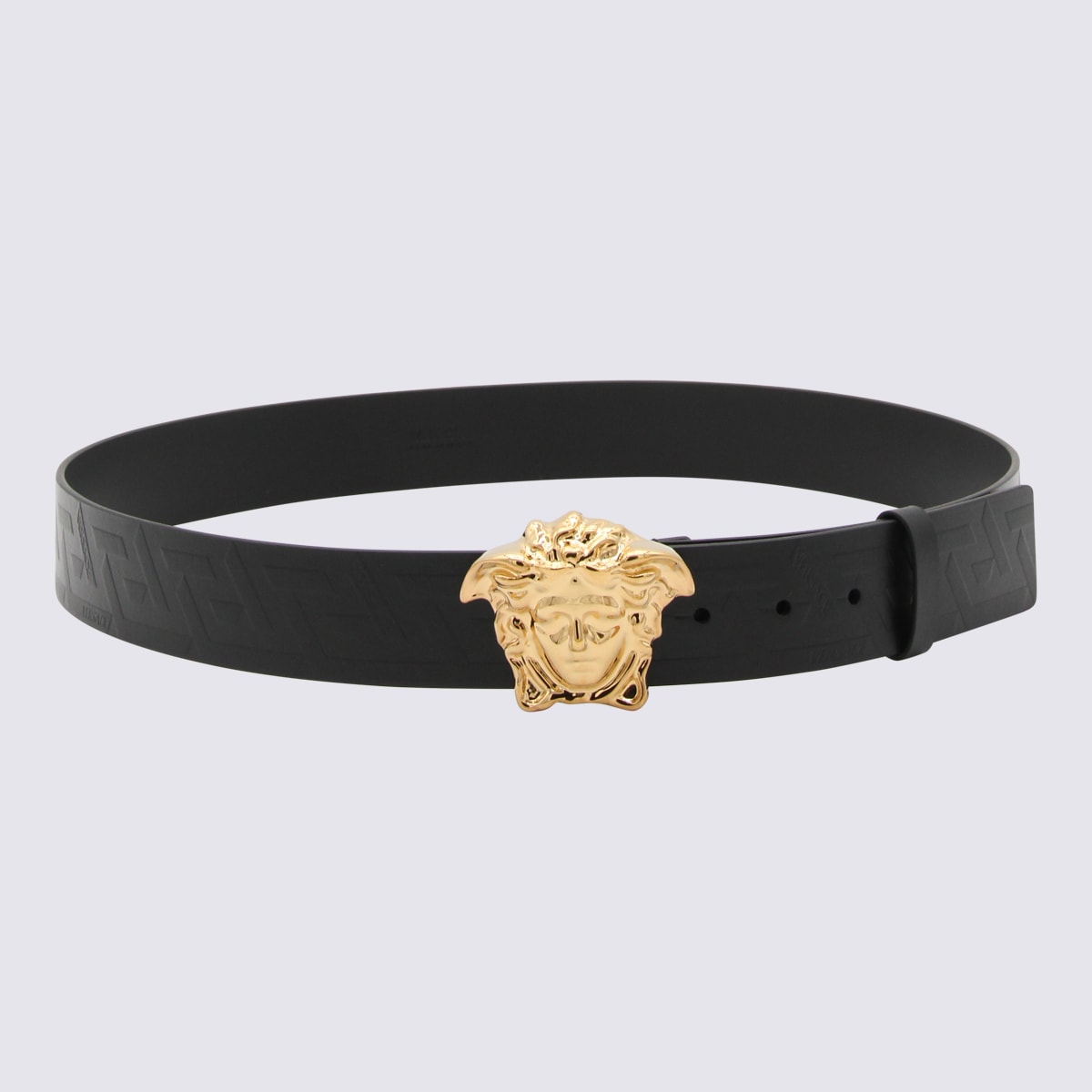 Shop Versace Black Leather La Meduca Greca Belt