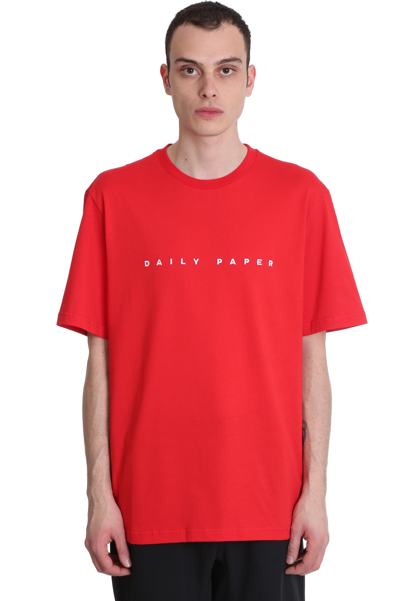 DAILY PAPER T-SHIRT IN RED COTTON,2111014