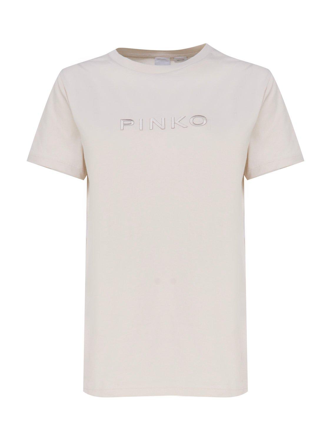 Shop Pinko Logo Embroidered Crewneck T-shirt In Beige