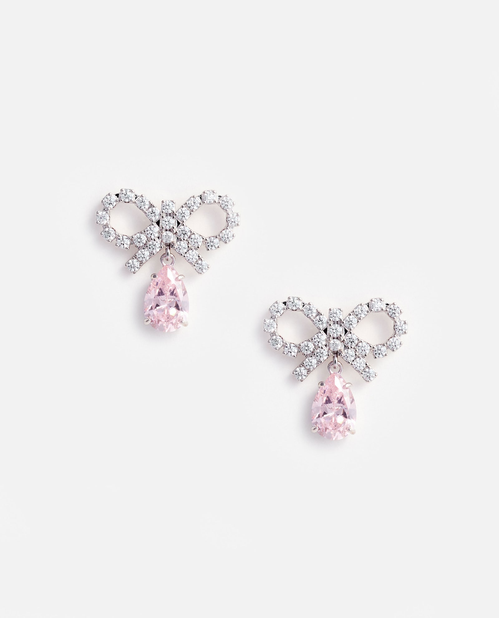 Micro Bow Pink Droplet Earrings