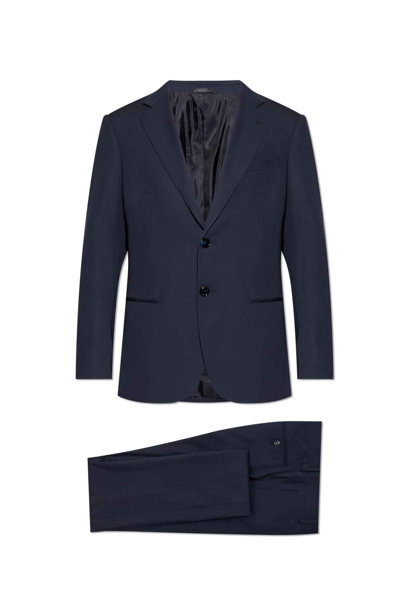 Giorgio Armani Wool Suit With Flap Pockets And Notch Lapel