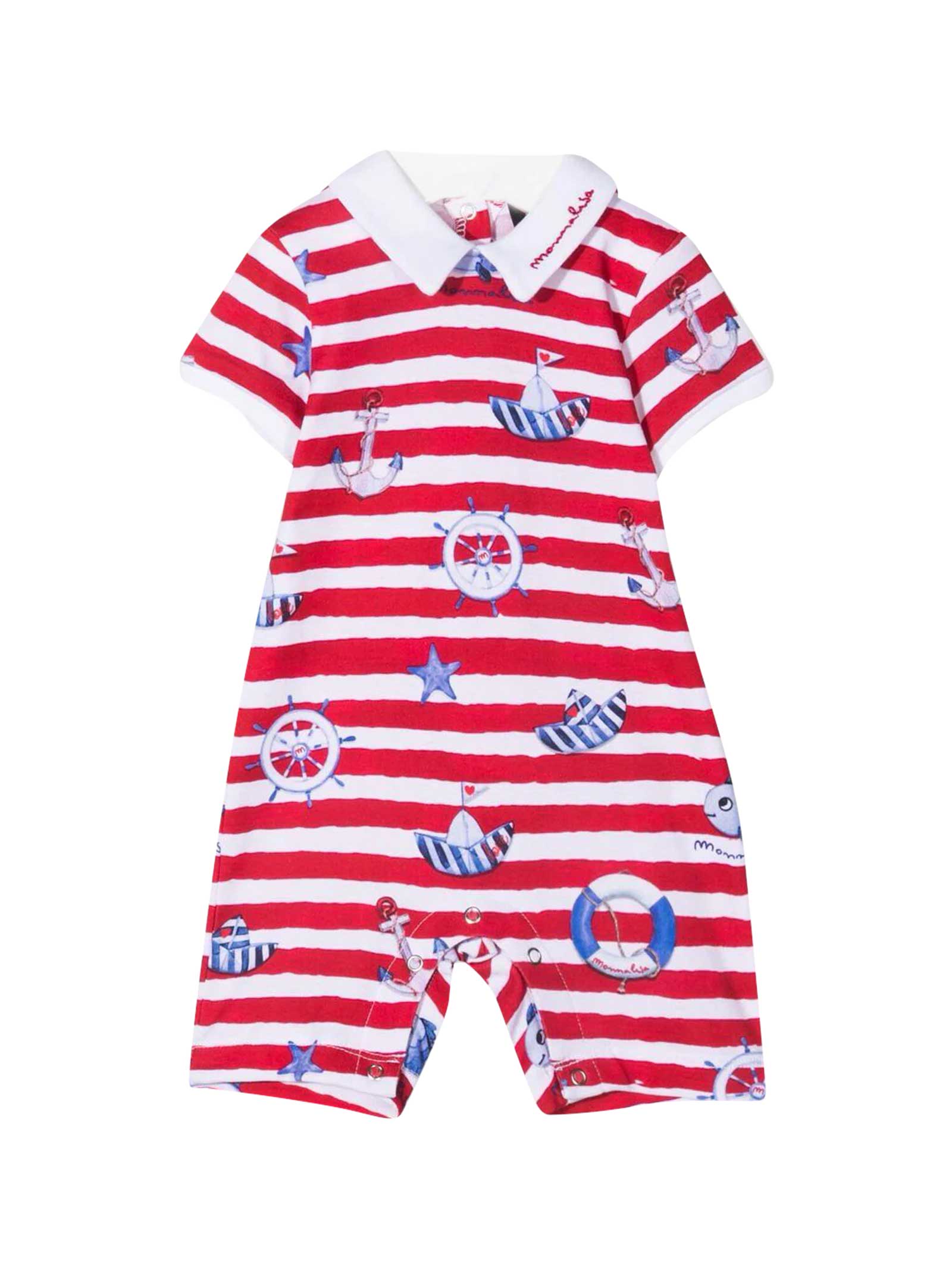 Monnalisa Kids' Striped Jumpsuit In Bianco/rosso