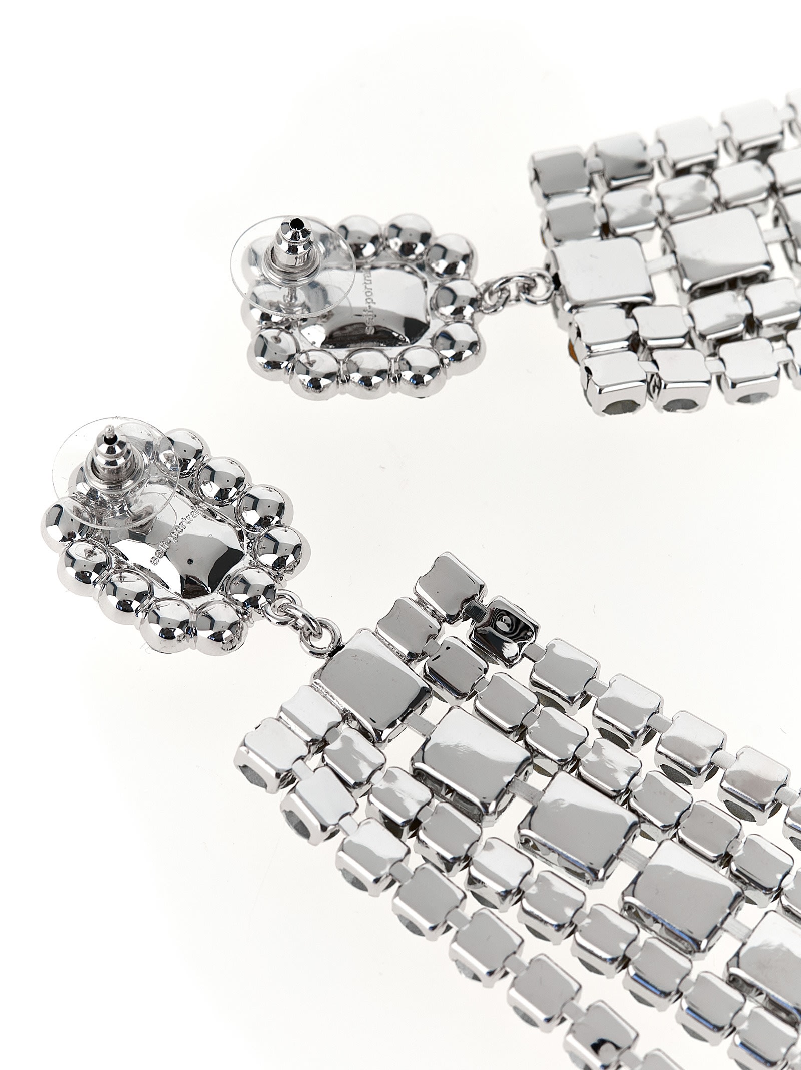 Self-portrait Multi Crystal Droplet Earrings In Silver