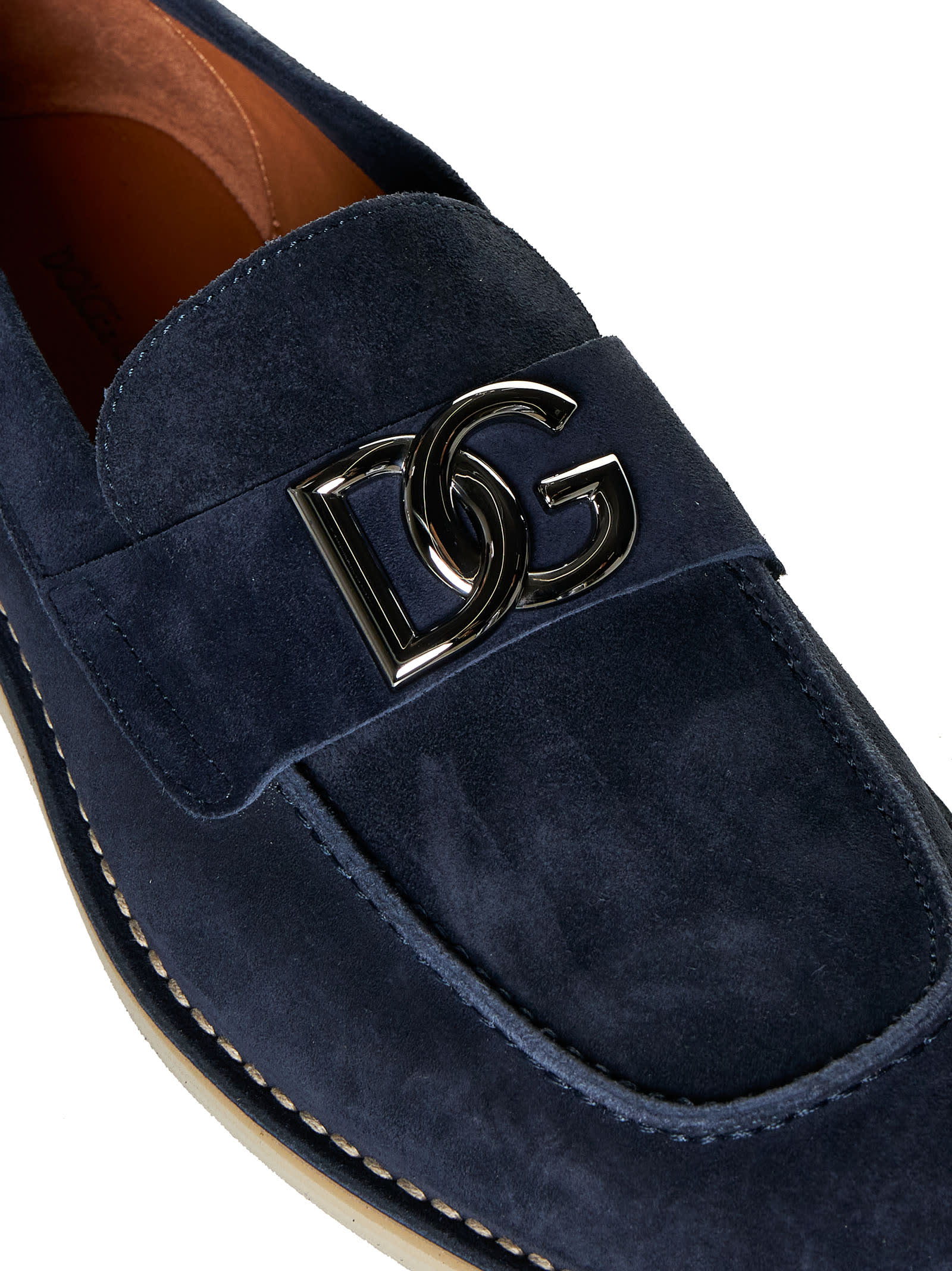 Dolce & Gabbana Dg Logo Suede Loafers In Tono Blu