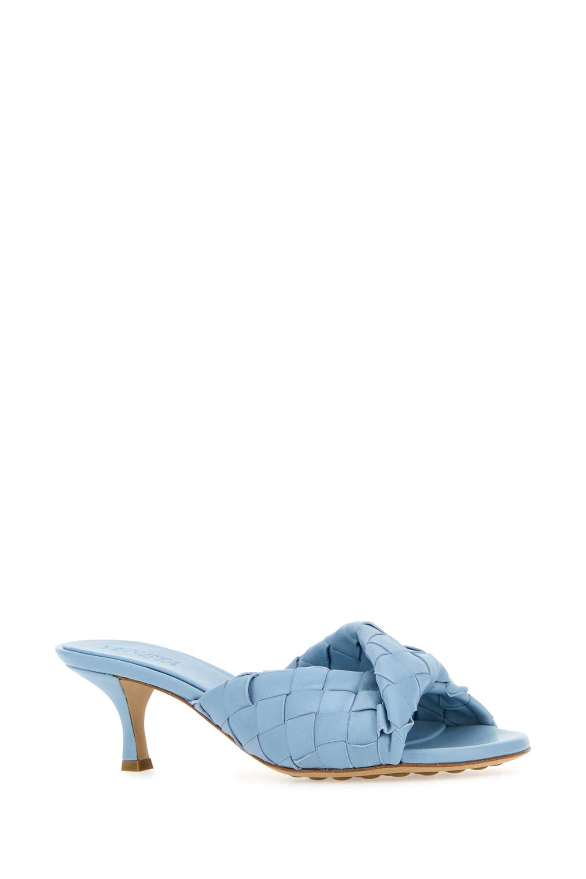 Shop Bottega Veneta Light Blue Leather Blink Mules In White