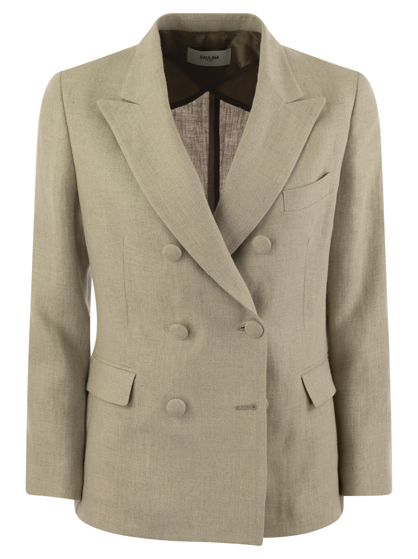 Saulina Milano Anna - Double-breasted Linen Jacket In Sand