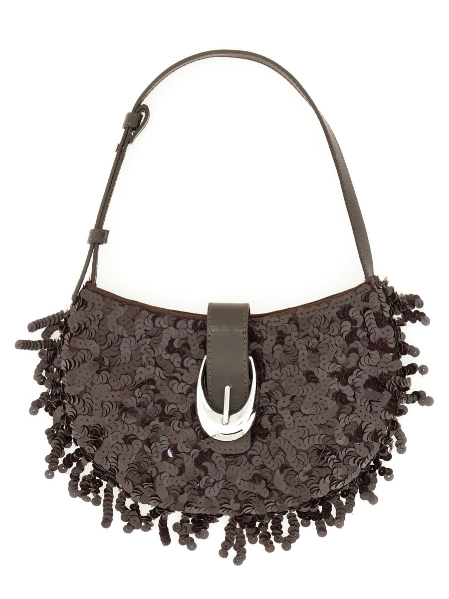 Staud Chic Sequin Shoulder Bag With Adjustable Strap In Metallic