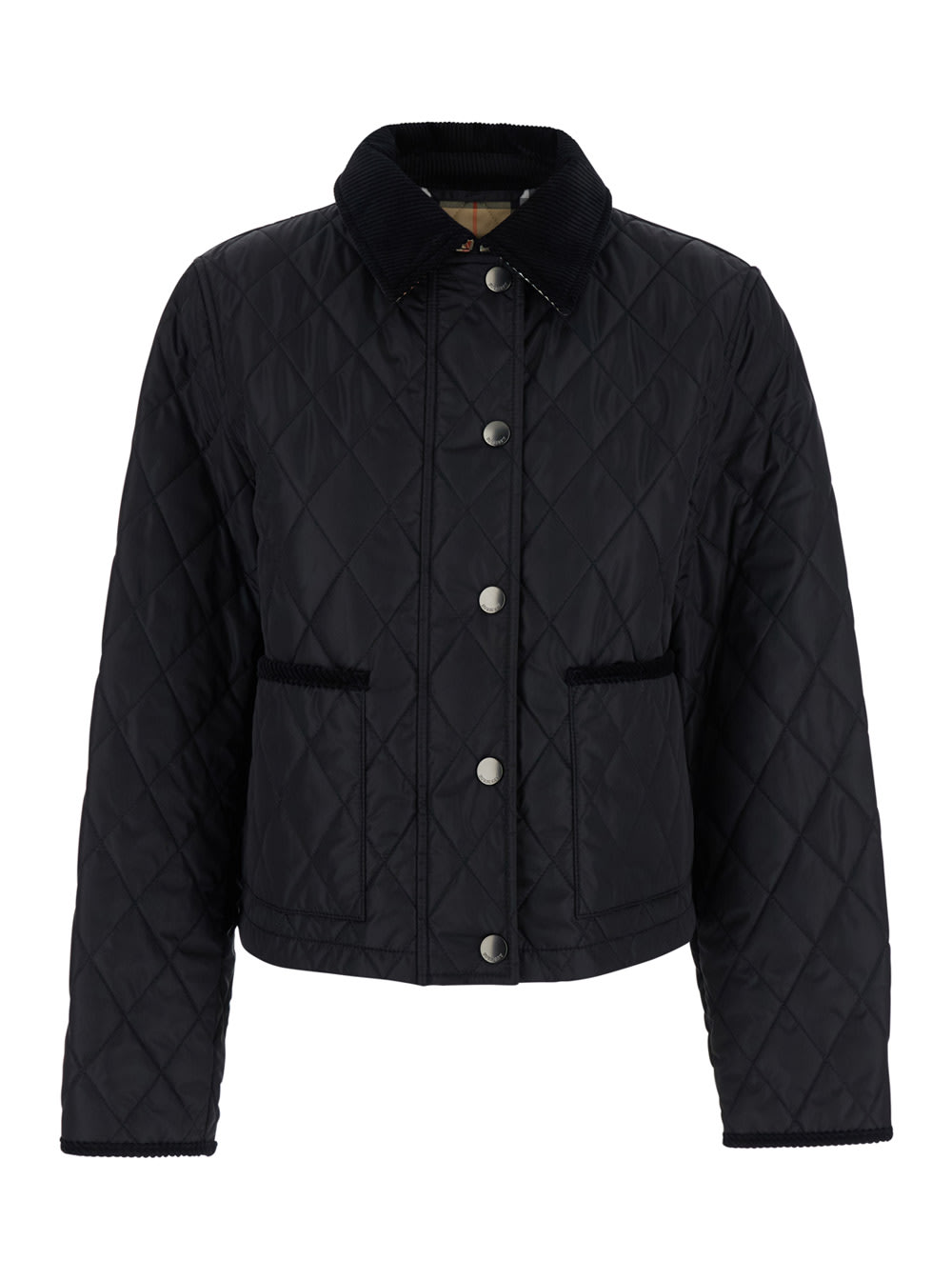 Burberry Oldham Black Quilted Jacket With Corduroy Collar In Tech Fabric Woman In Black