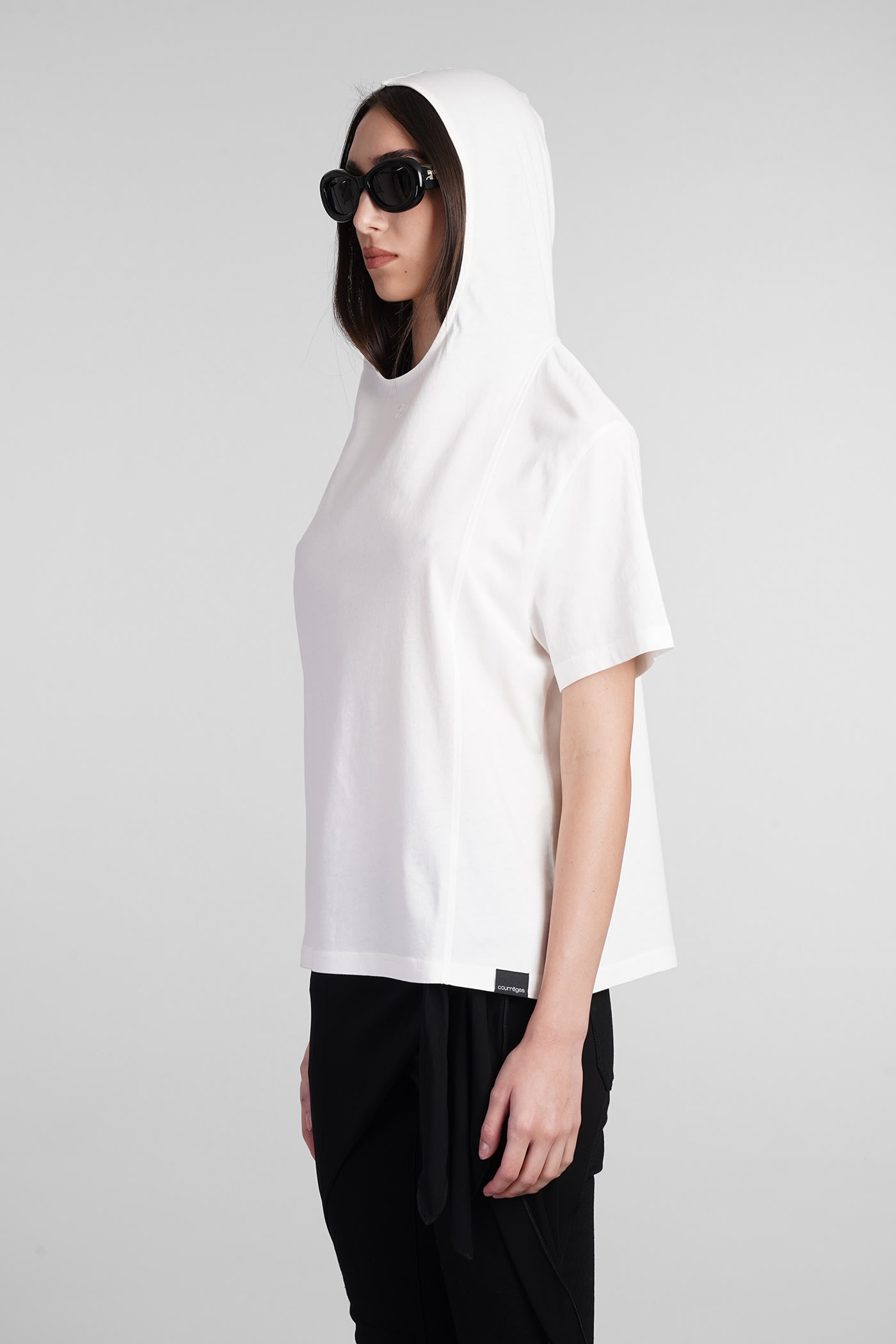 Courrèges White Cotton Hoodie T-shirt In White