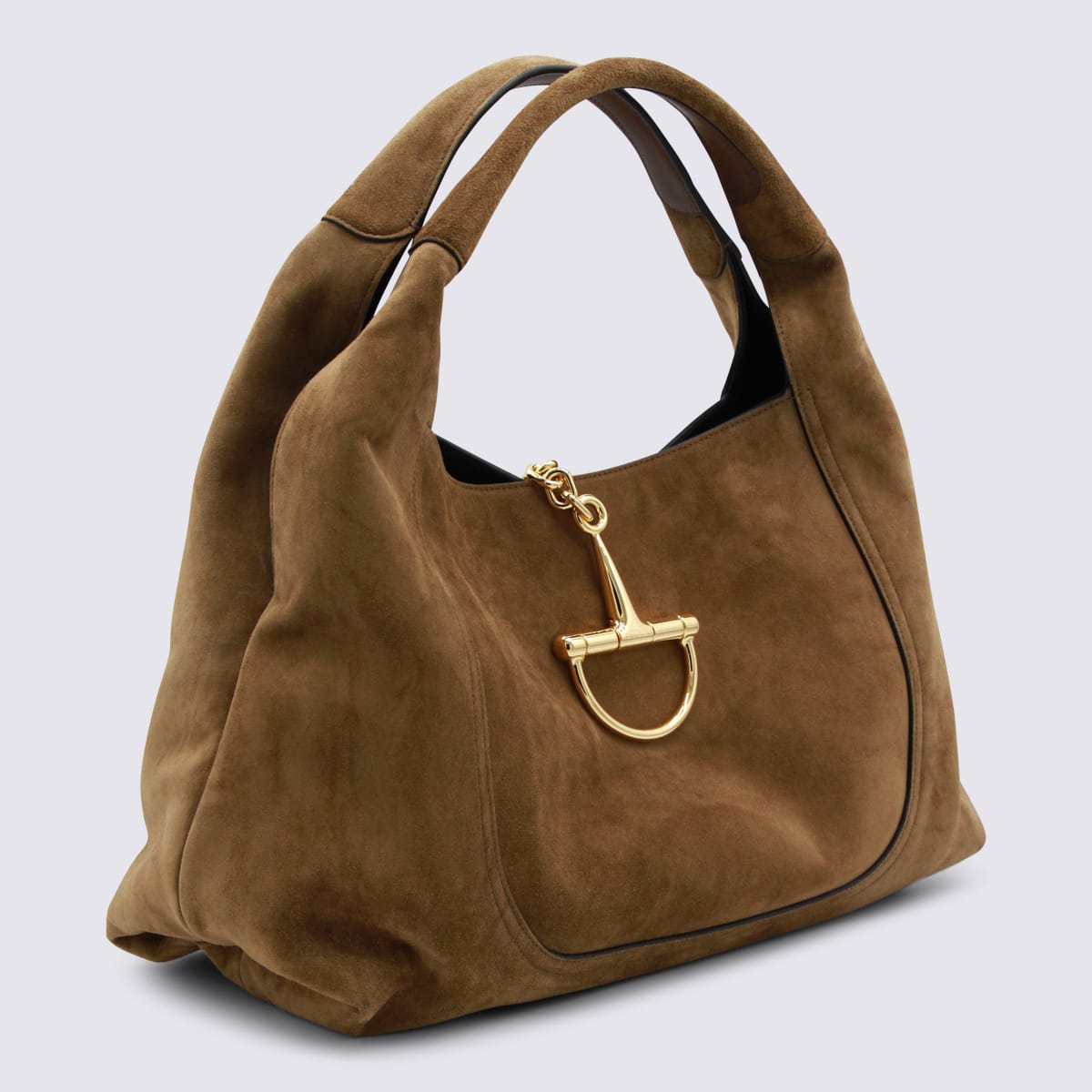 Gucci Women Brown Shoulder Bag With Horsebit Closure In Suede Woman In Brown