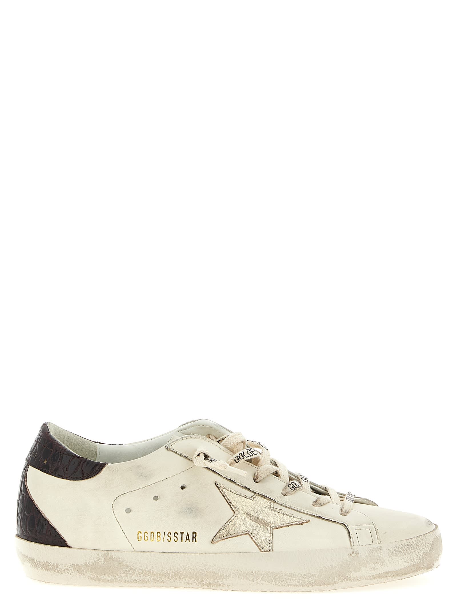 Golden Goose Women 'super-star' White Low Top Sneakers With Embossed Logo And Contrasting Heel In Le In White
