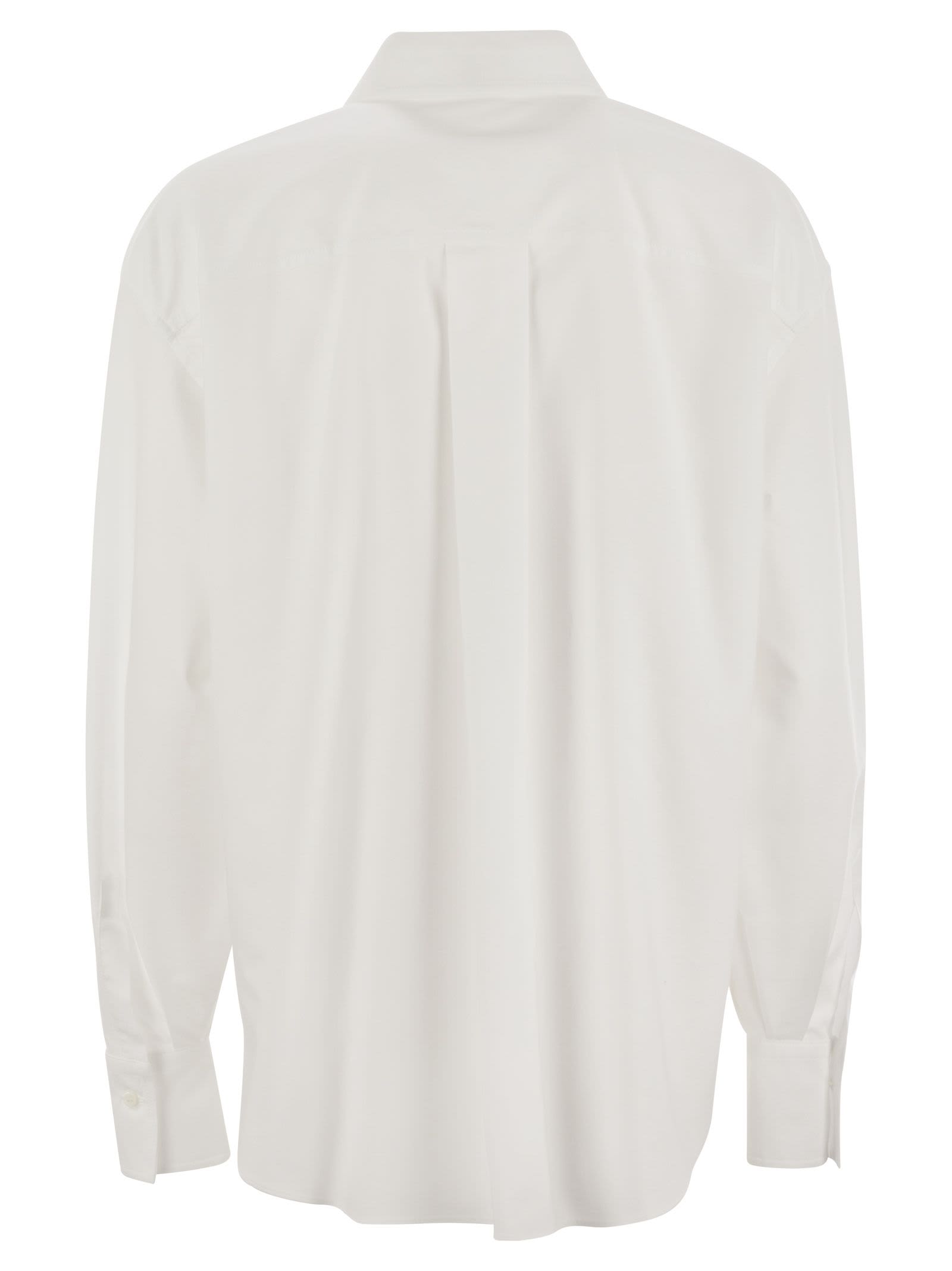 Brunello Cucinelli Cotton Shirt With Logo Embroidery In White