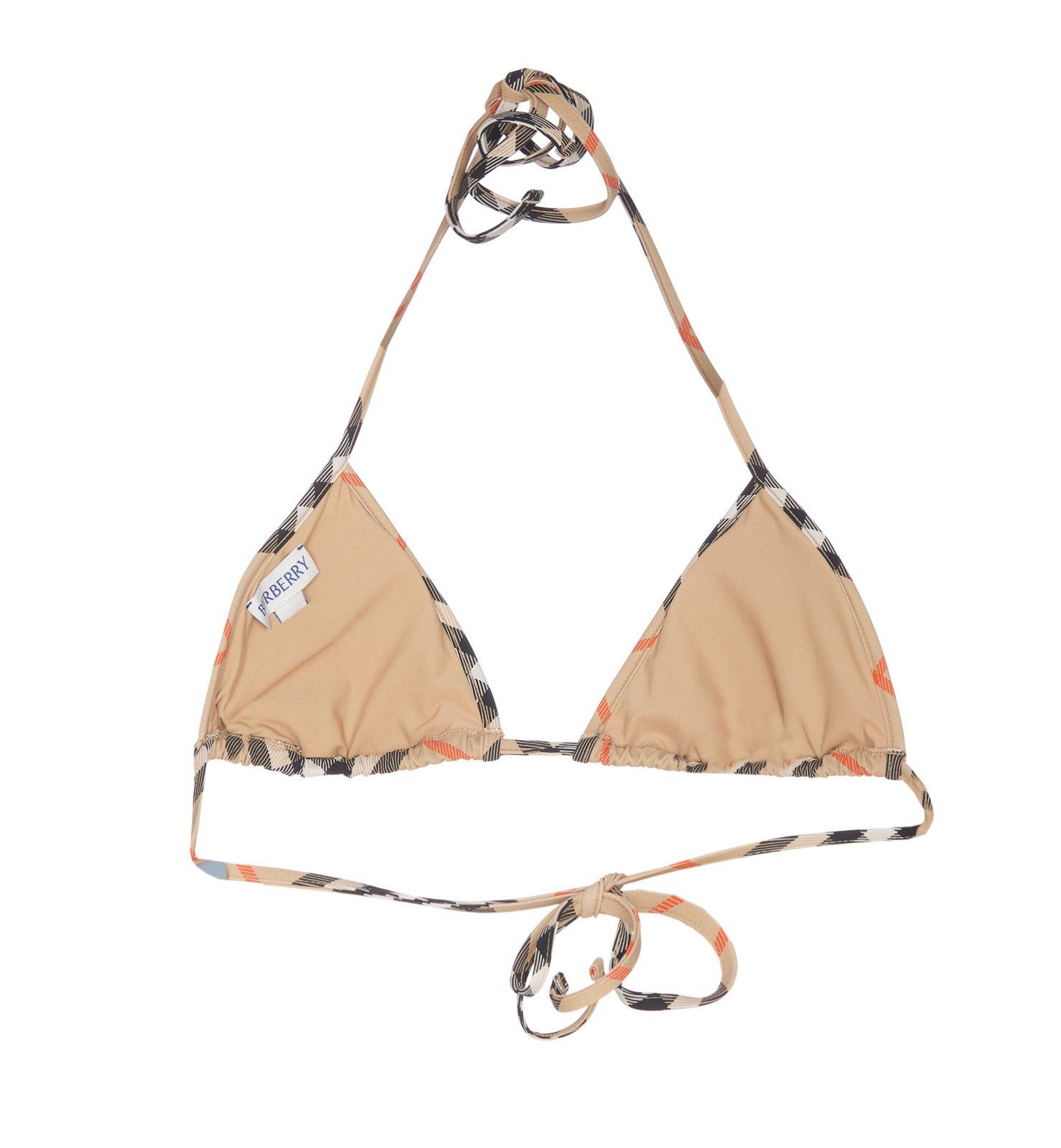 Shop Burberry Check-pattern Halterneck Bikini Top In Beige