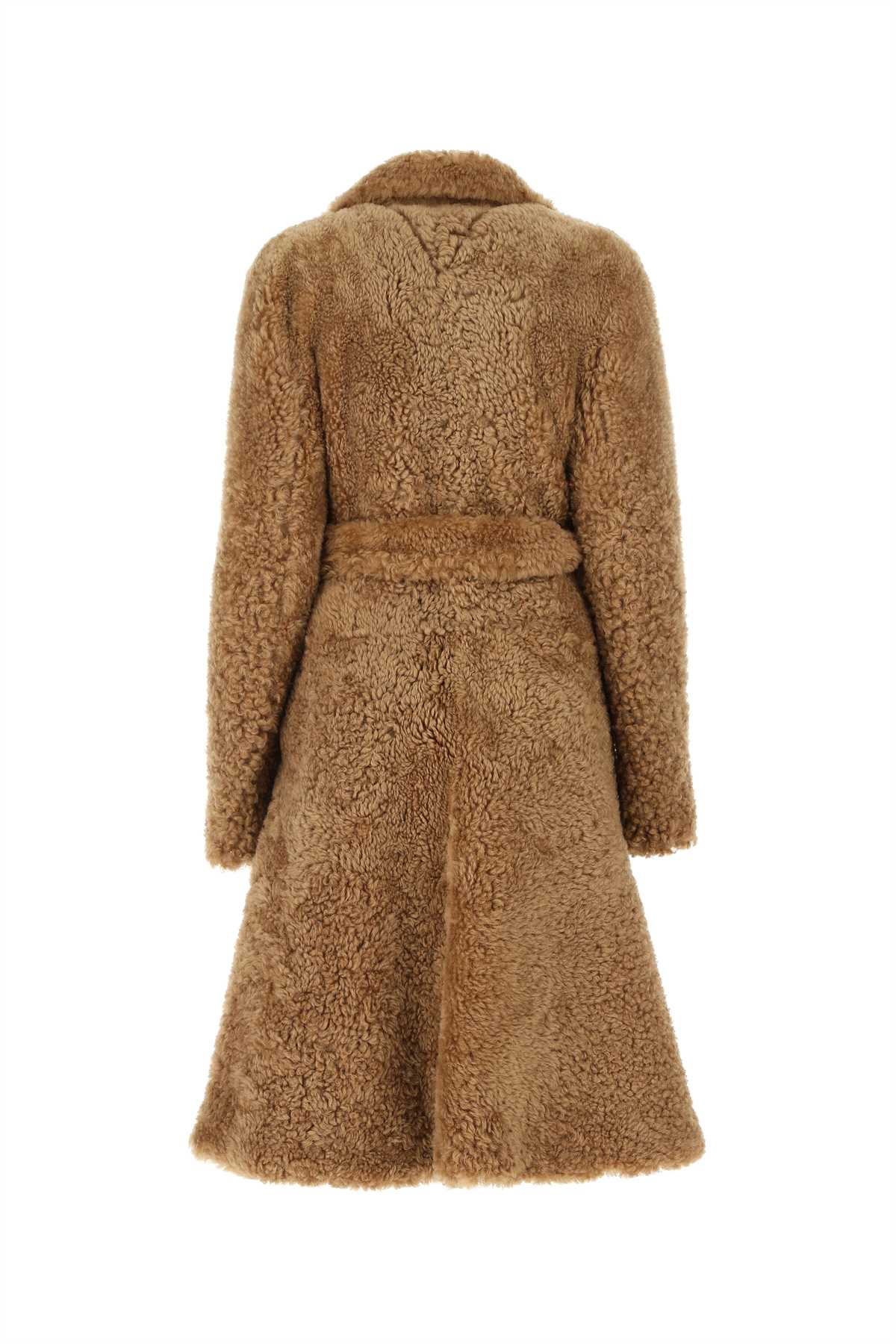 Shop Bottega Veneta Camel Shearling Coat In 2640