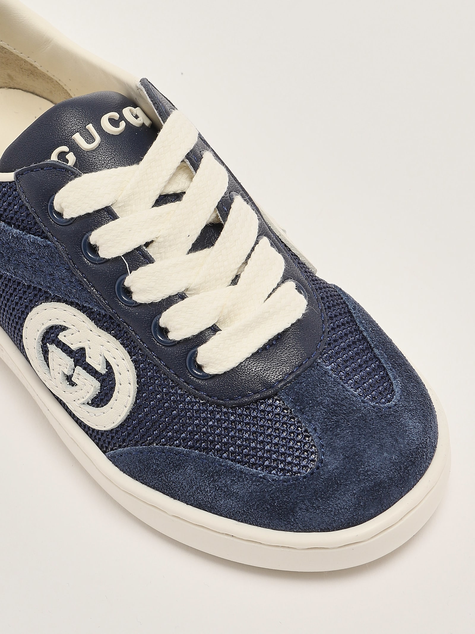 Gucci Interlocking G Suede-trimmed Sneakers In Blu