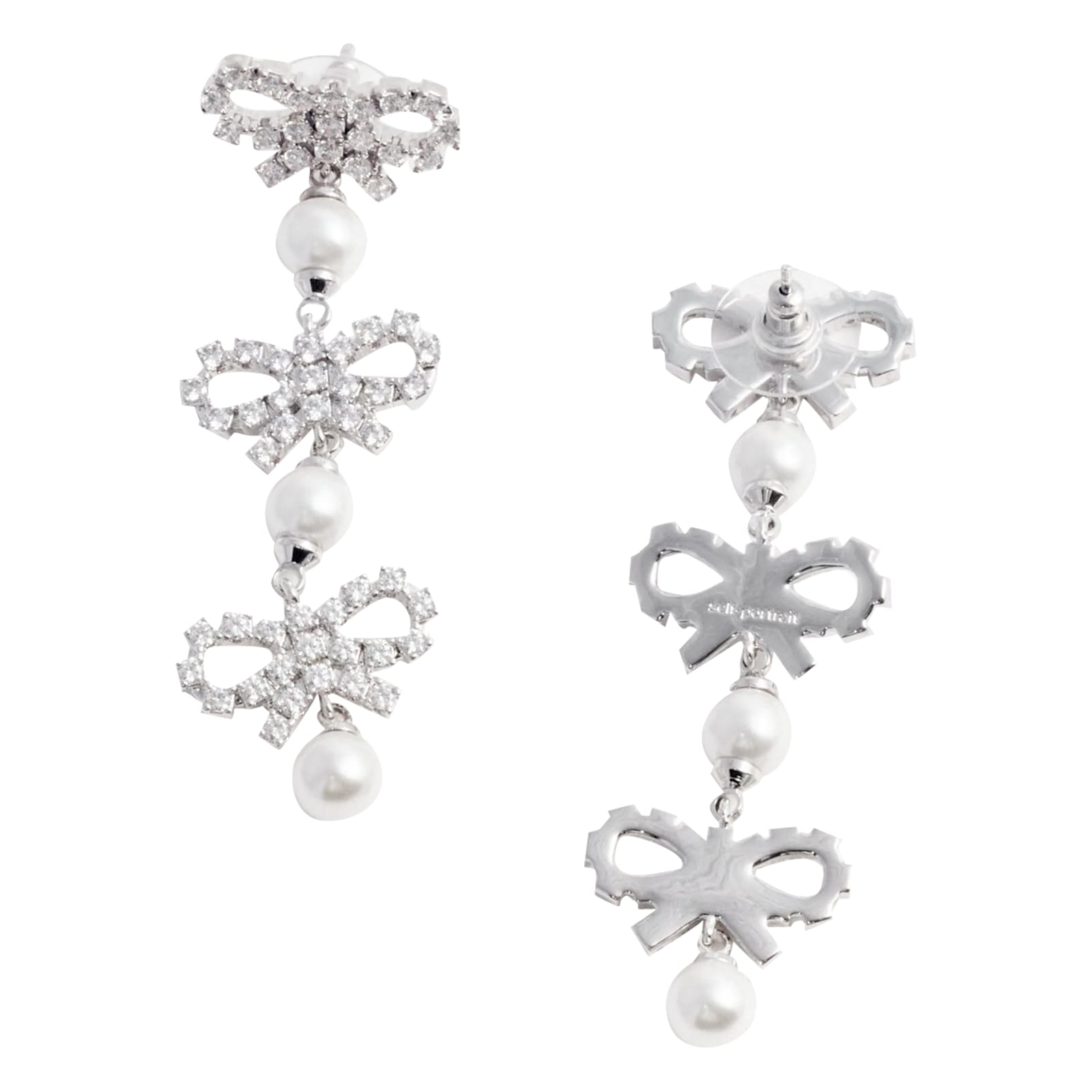 Self-portrait Metallic Tiered Earing With Bow Charm And Crystal Embellishments In Brass Woman In Metallic