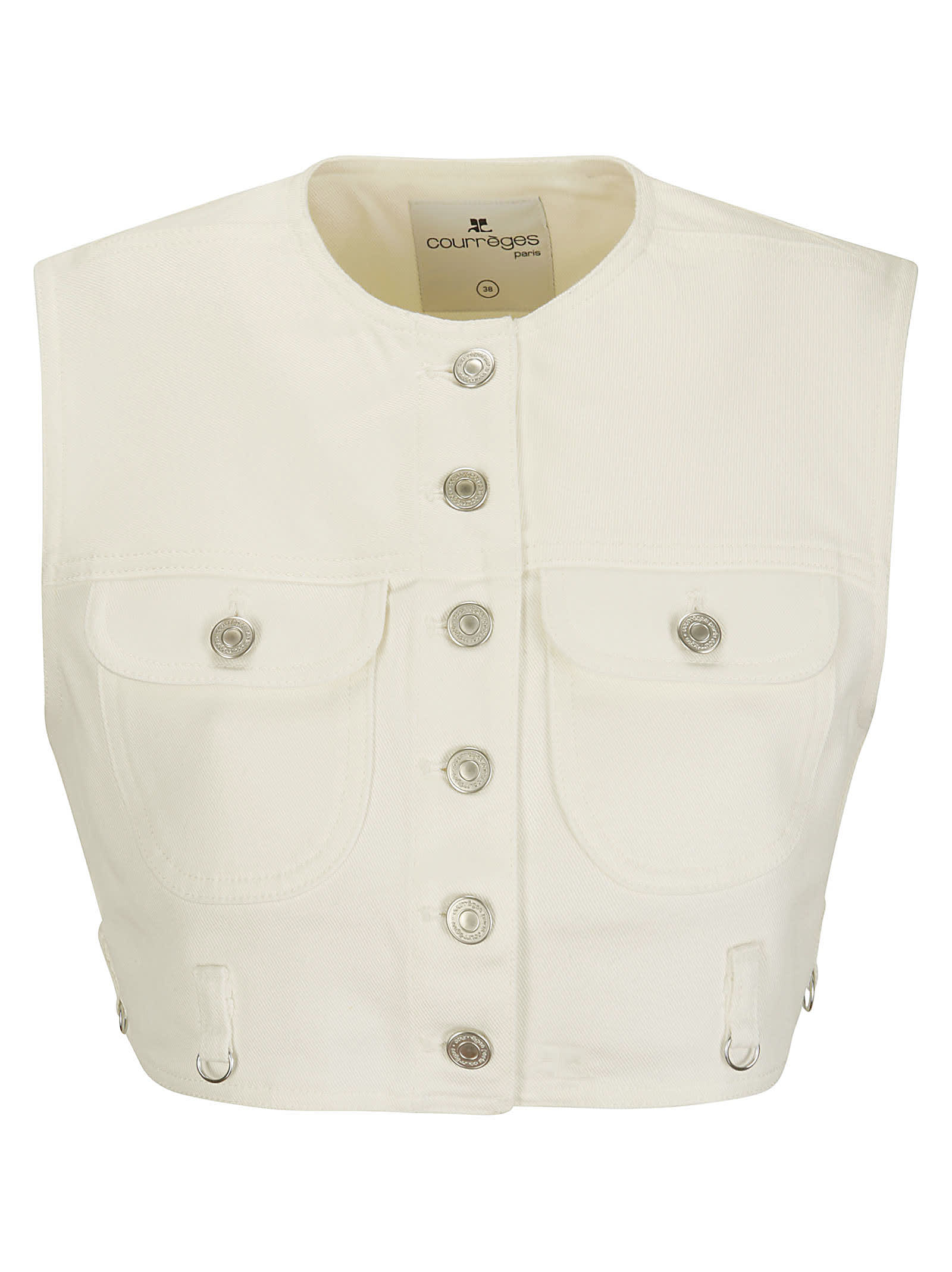 Shop Courrèges Multiflex White Denim Cropped Vest In Heritage White