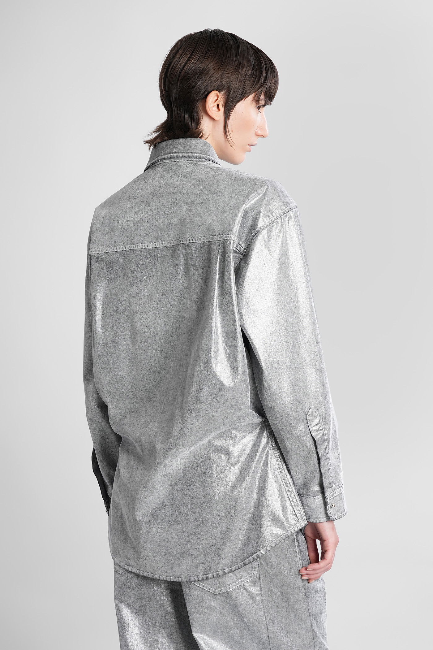 Darkpark Denim-effect Collared Shirt In Gray
