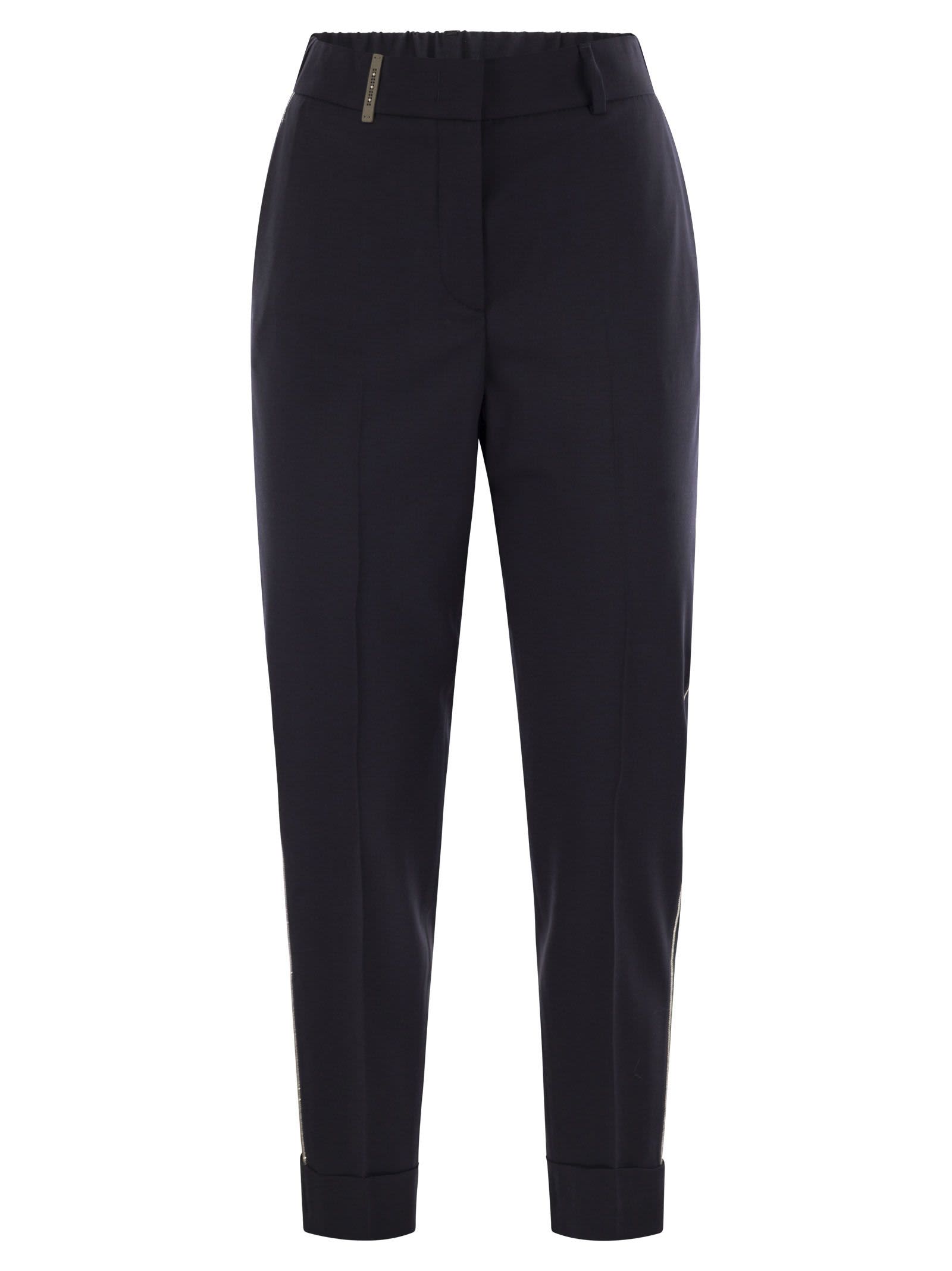Peserico Women Virgin Wool Blend Trousers With Jewellery In Blue