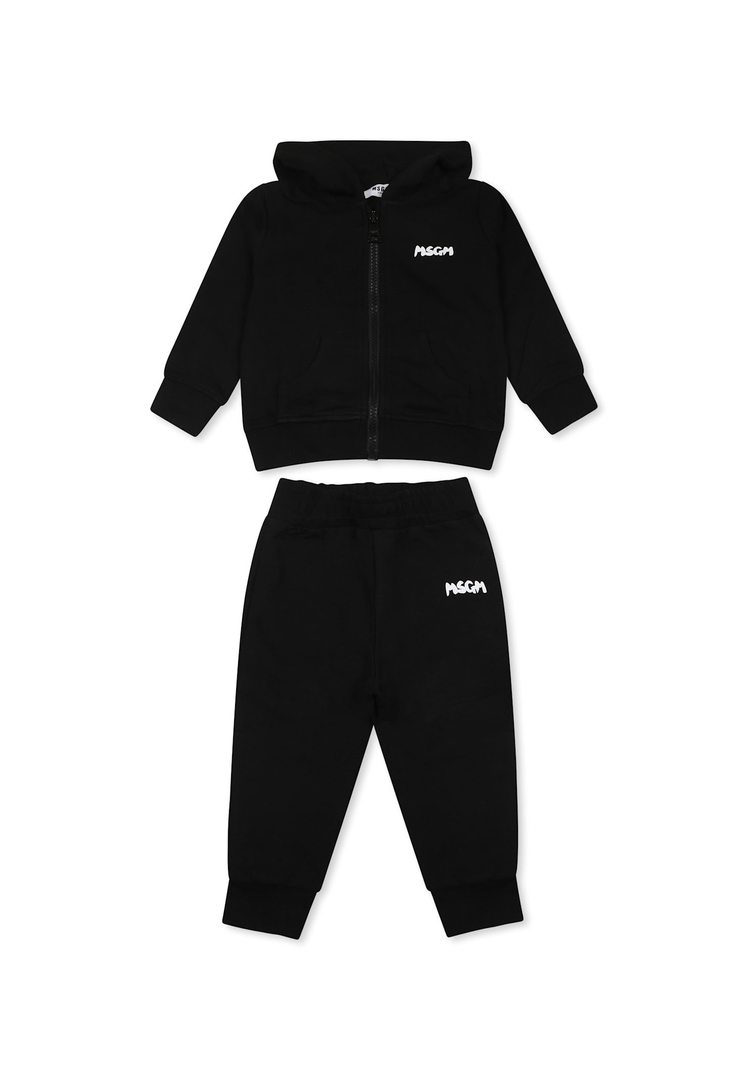 Msgm Black Suit For Babykids With Logo In Black