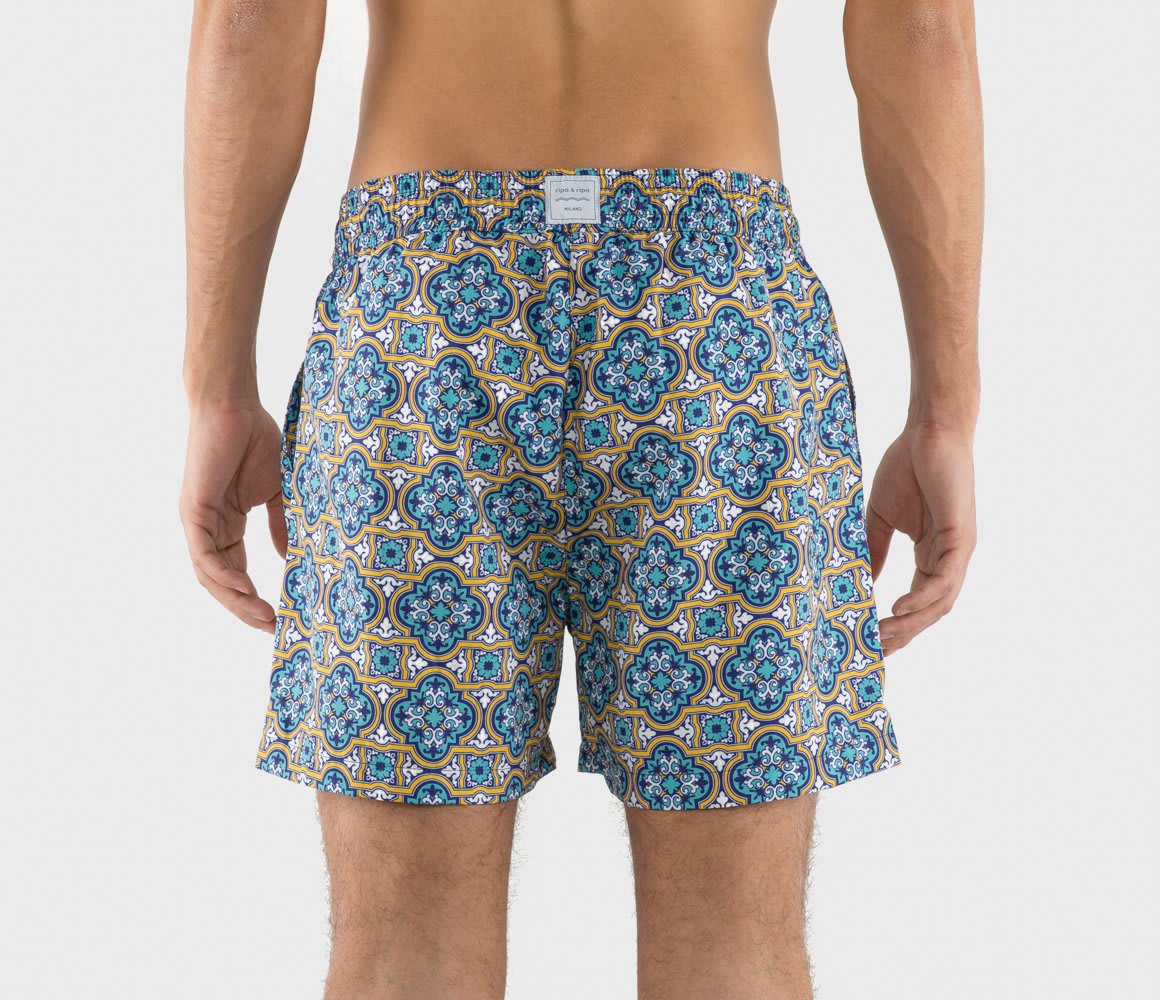 Shop Ripa Ripa Panarea Swim Shorts In Yellow/blue
