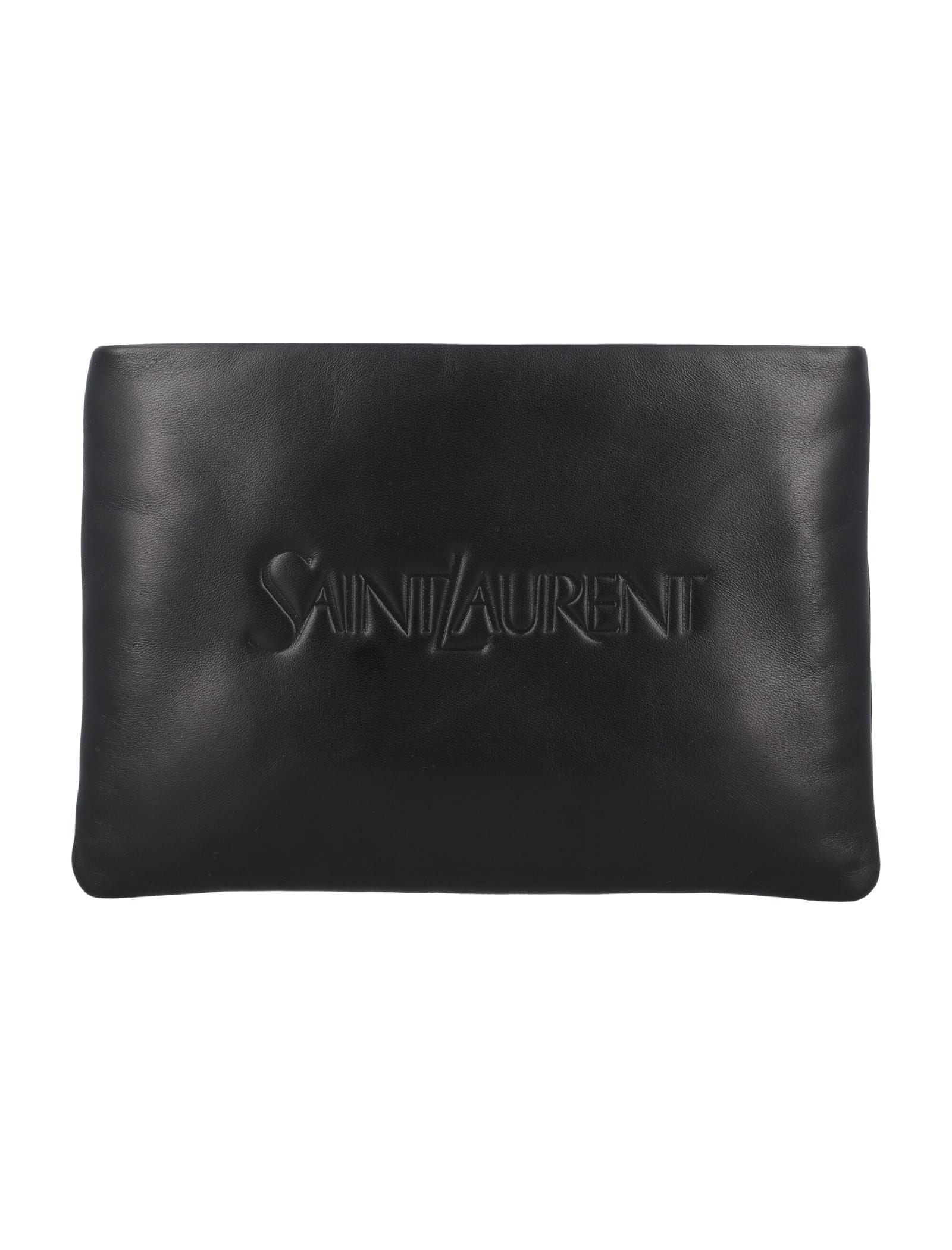 Saint Laurent Padded Leather Clutch Bag With Logo