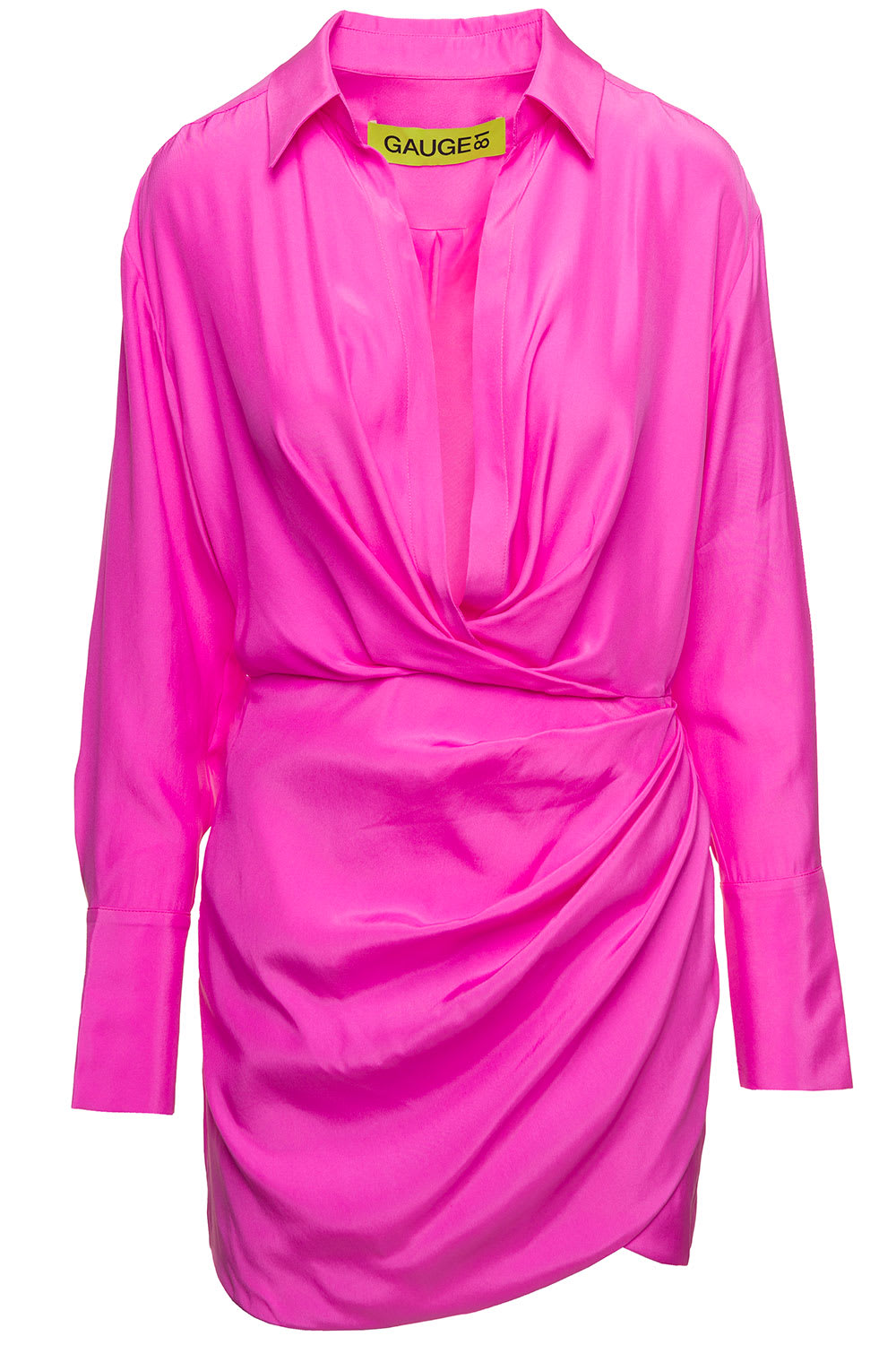 Shop Gauge81 Naha Draped Shirt Mini Hot Pink Dress In Silk Woman  In Fuxia