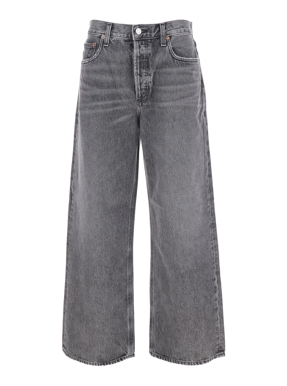 Grey Jeans With Low Waist And Wide Leg In Denim Woman