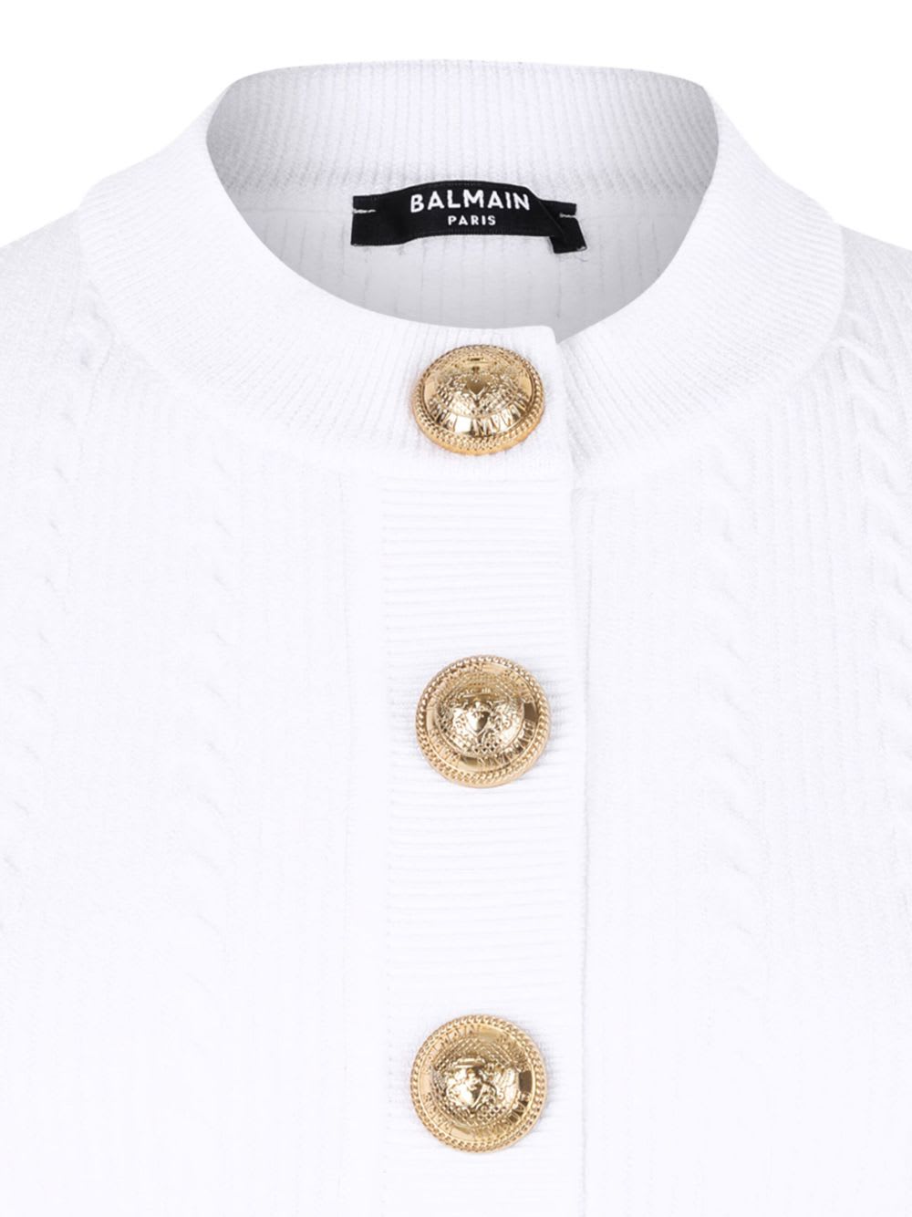 Balmain Crewneck Ribbed Cardigan Short Sleeves In White