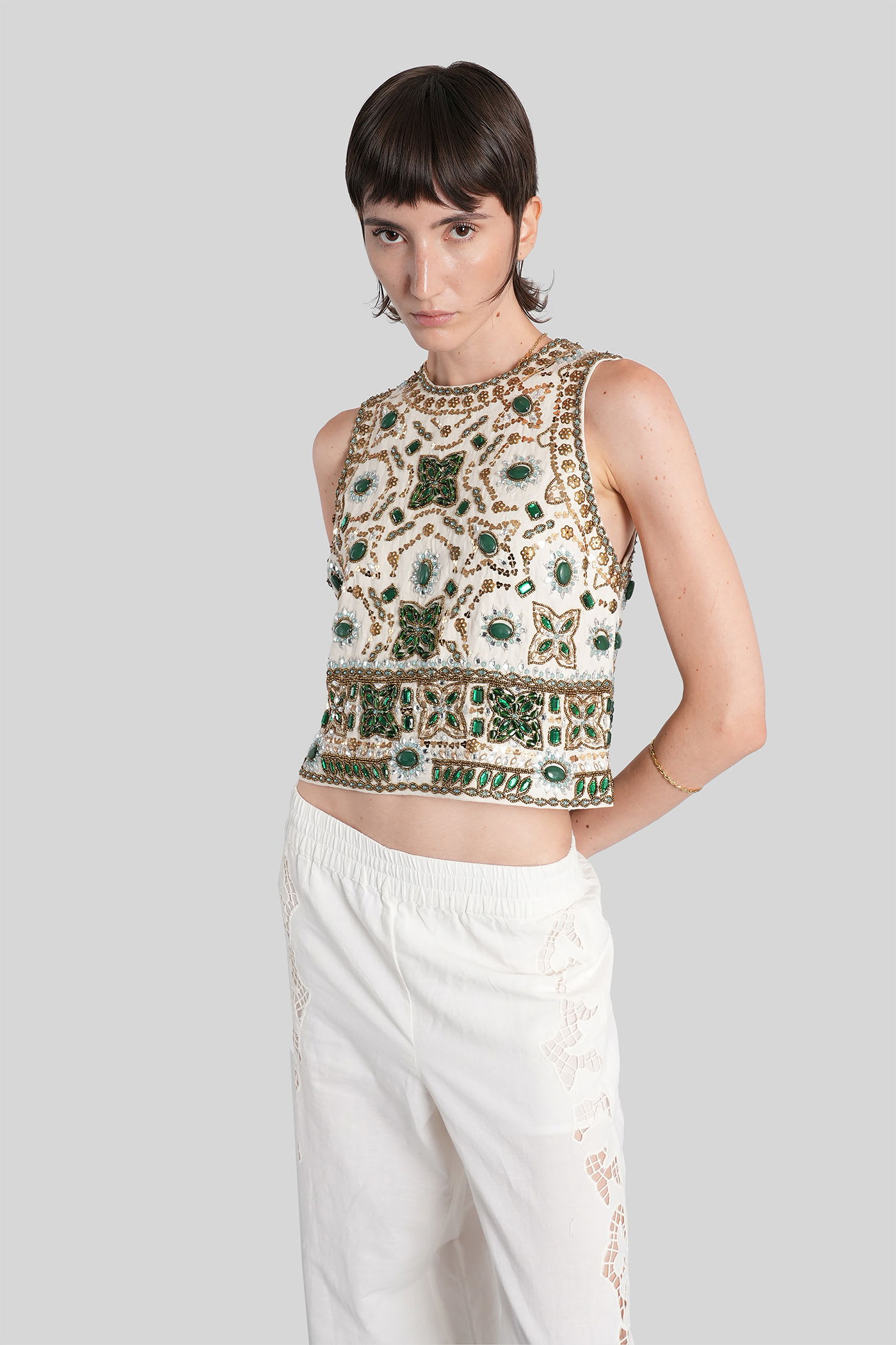 Alice And Olivia Amal Topwear In Beige Polyester In Multi